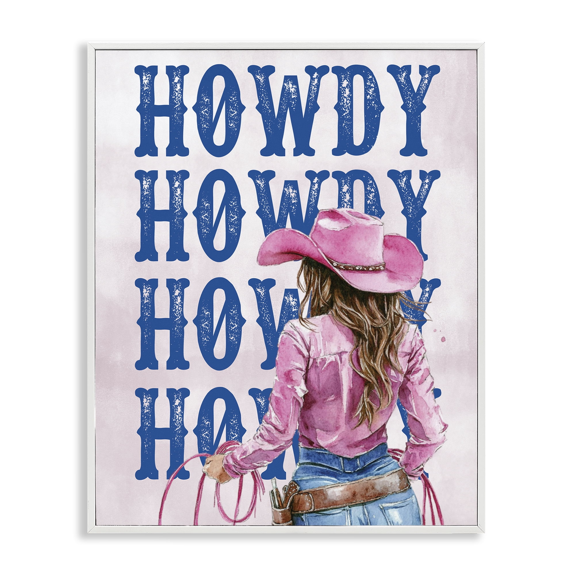 Stupell Industries Howdy Cowgirl with Lasso People Painting White Framed Art Print Wall Art, 16 x 20