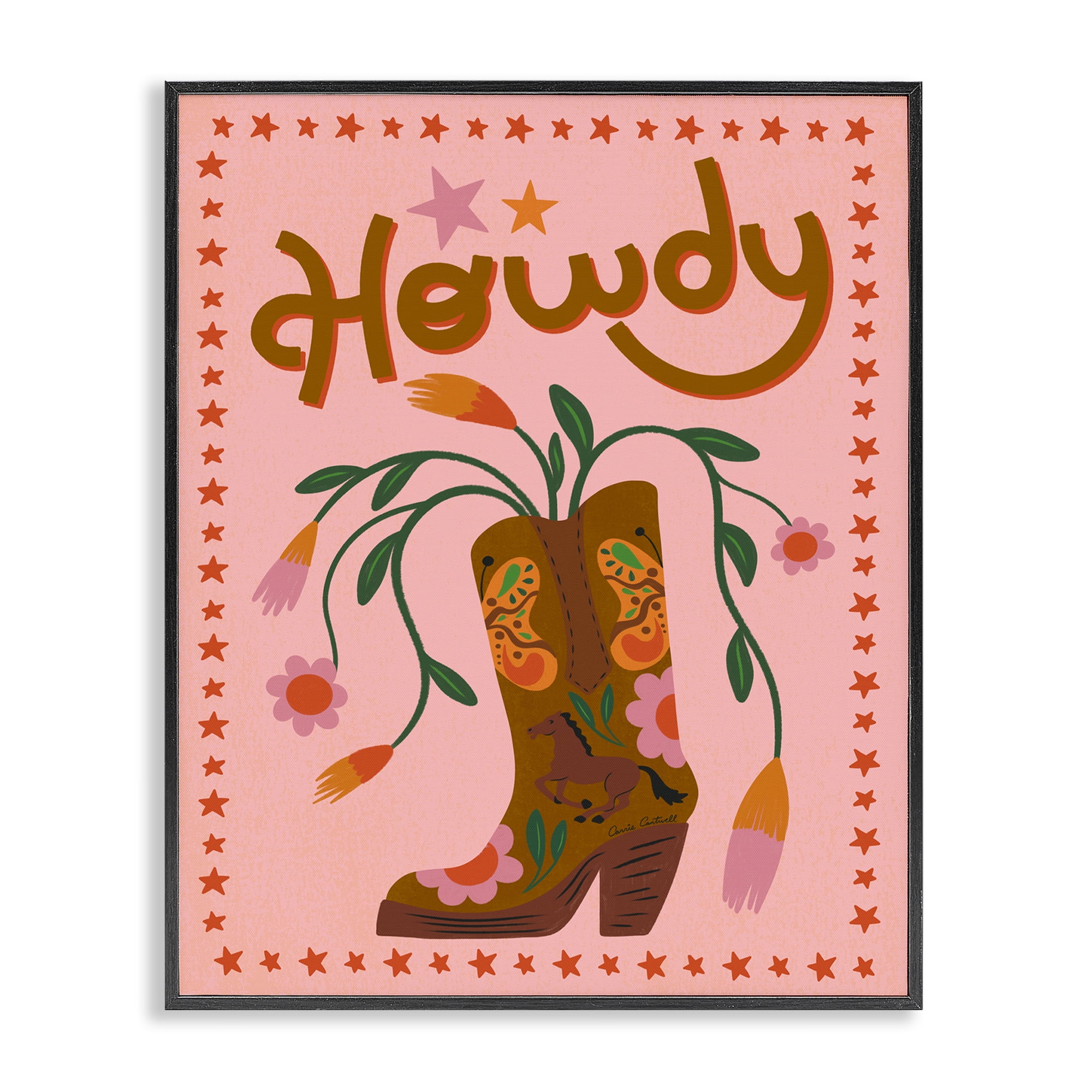 Stupell Industries Howdy Floral Cowgirl Boots Entertainment Painting Black Framed Art Print Wall Art, 16 x 20