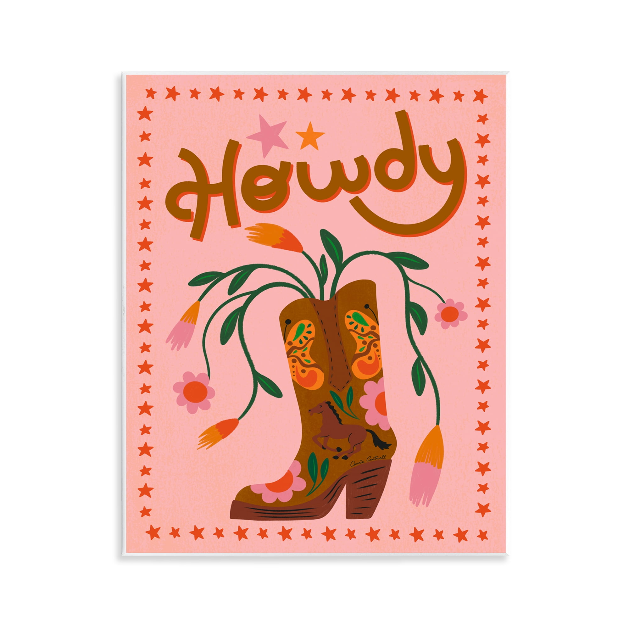 Stupell Industries Howdy Floral Cowgirl Boots Entertainment Painting Unframed Art Print Wall Art, 11 x 14