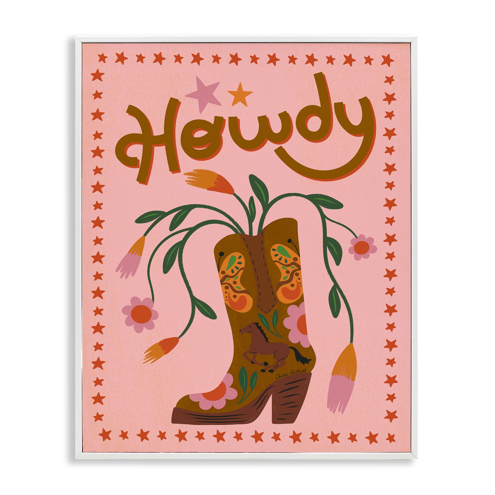 Stupell Industries Howdy Floral Cowgirl Boots Entertainment Painting White Framed Art Print Wall Art, 11 x 14