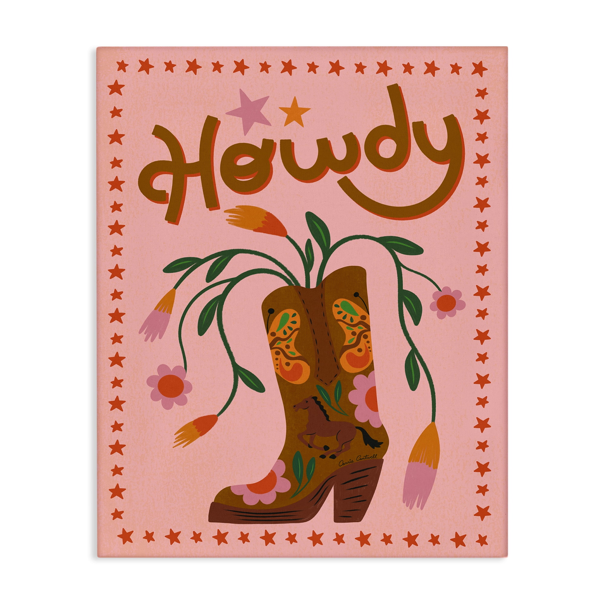 Stupell Industries Howdy Floral Cowgirl Boots Entertainment Painting Wrapped Canvas Art Print Wall Art, 24 x 30
