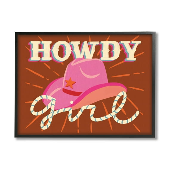 Stupell Industries Howdy Girl Cowboy Hat Phrase Inspirational Painting Black Framed Art Print Wall Art