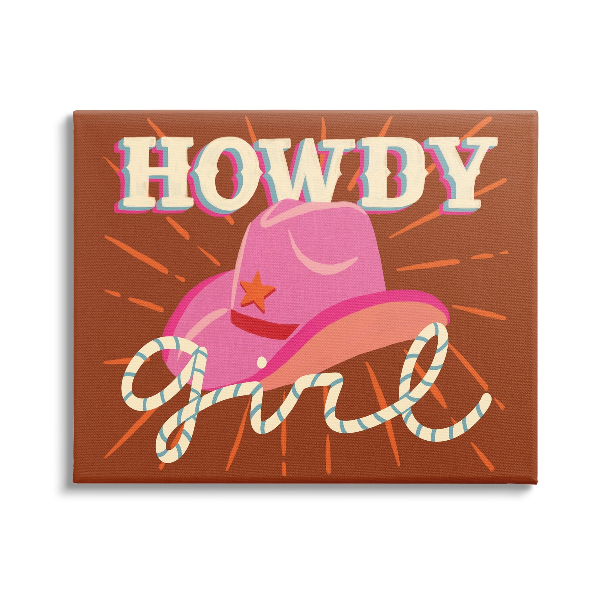 Stupell Industries Howdy Girl Cowboy Hat Phrase Inspirational Painting Gallery Wrapped Canvas Print Wall Art