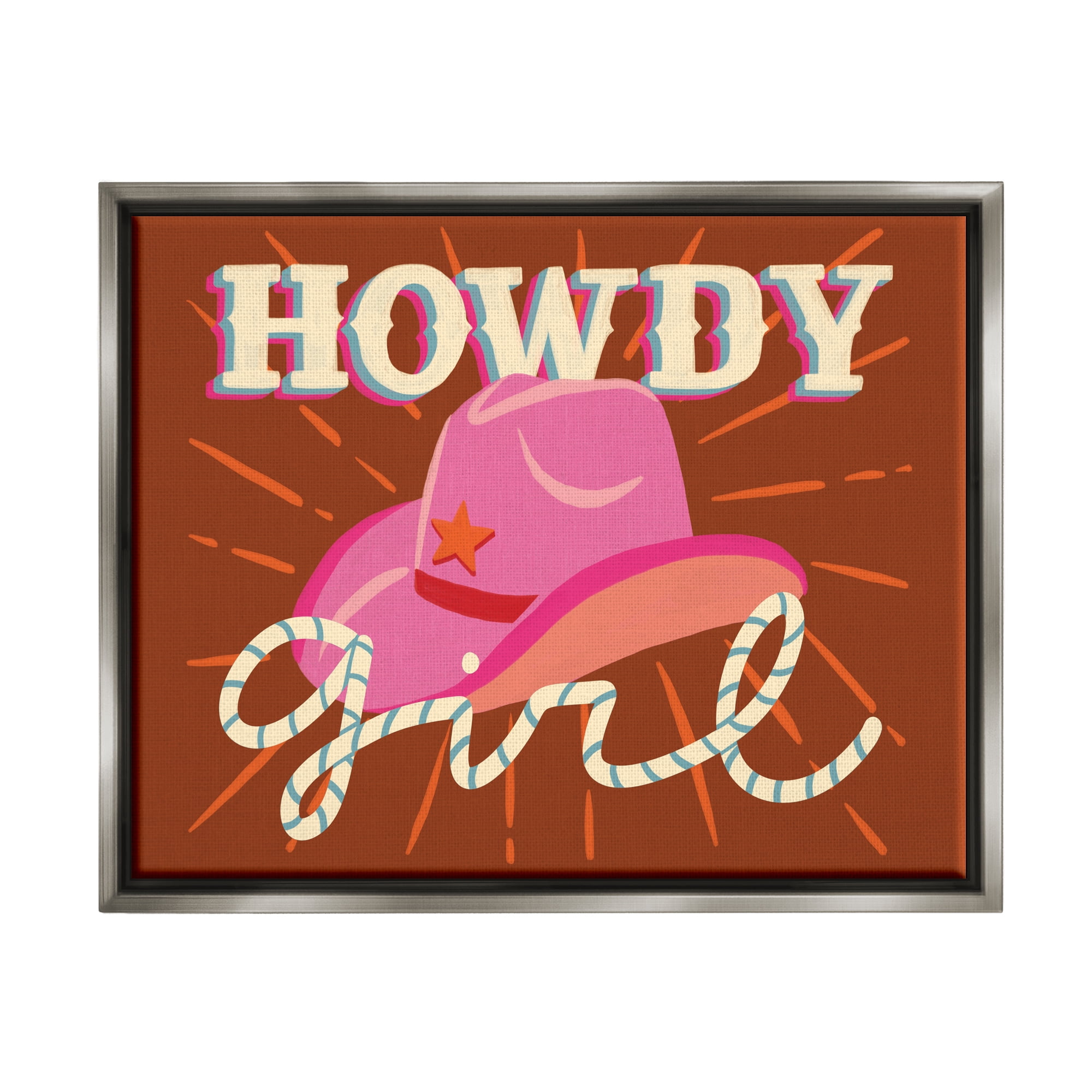 Stupell Industries Howdy Girl Cowboy Hat Phrase Inspirational Painting Gray Floater Framed Art Print Wall Art