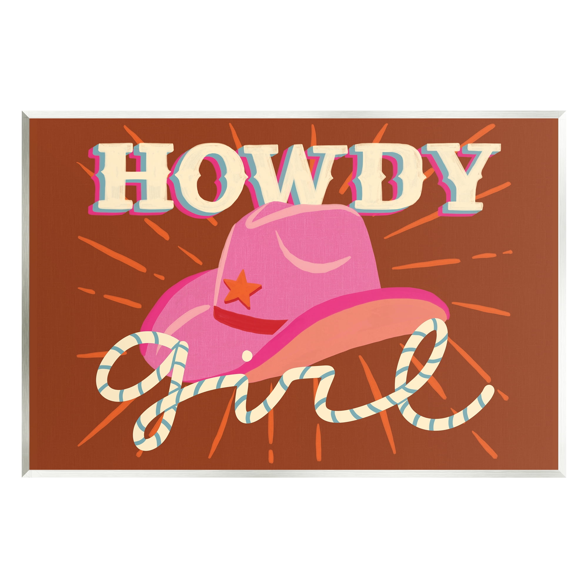 Stupell Industries Howdy Girl Cowboy Hat Phrase Inspirational Painting Unframed Art Print Wall Art