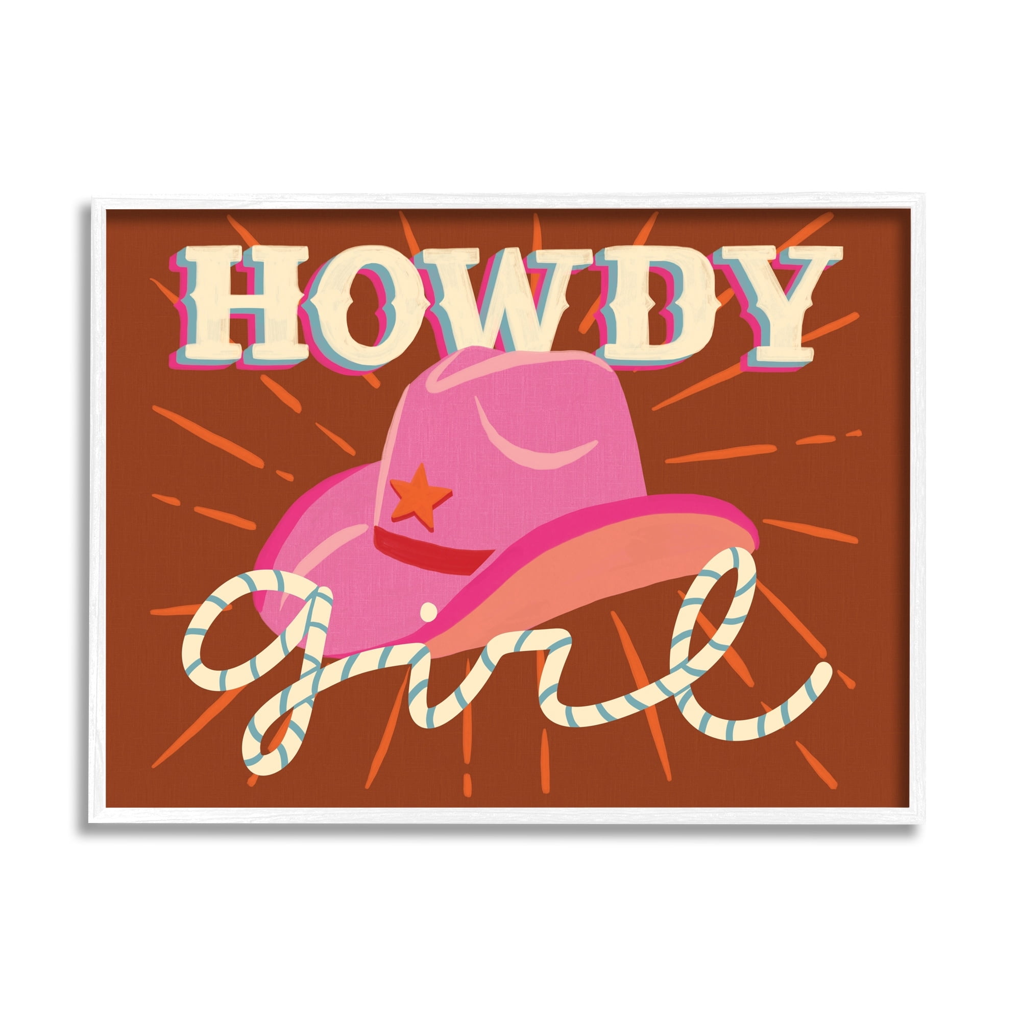 Stupell Industries Howdy Girl Cowboy Hat Phrase Inspirational Painting White Framed Art Print Wall Art