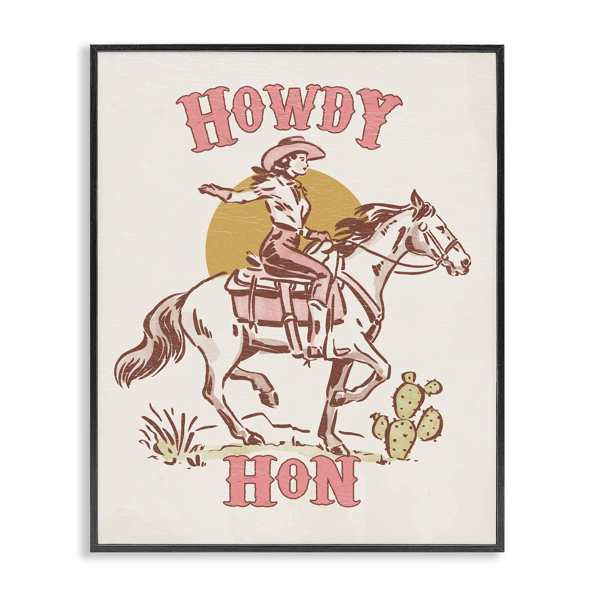 Stupell Industries Howdy Hon Cowgirl Entertainment Painting Black Framed Art Print Wall Art, 24 x 30