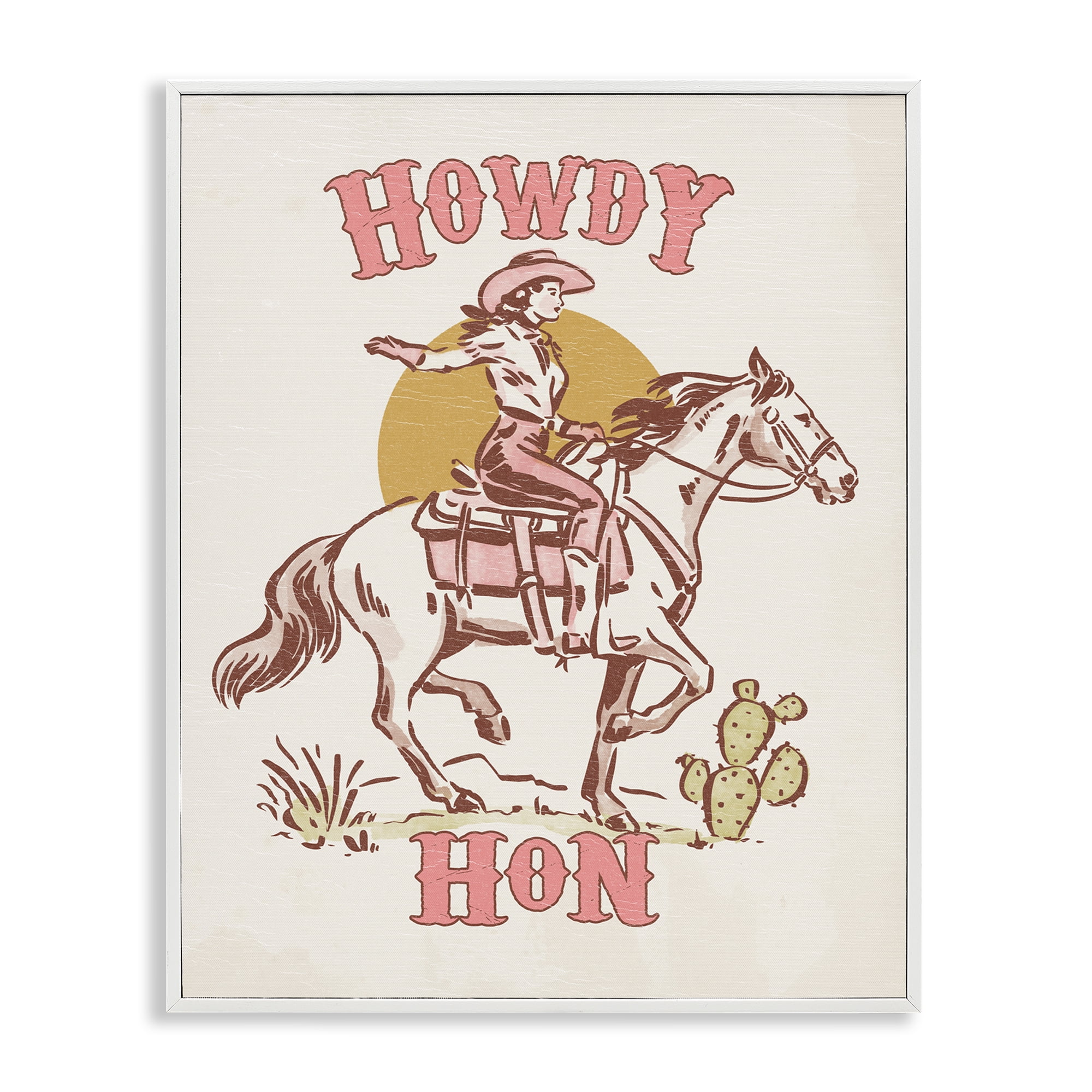 Stupell Industries Howdy Hon Cowgirl Entertainment Painting White Framed Art Print Wall Art, 24 x 30