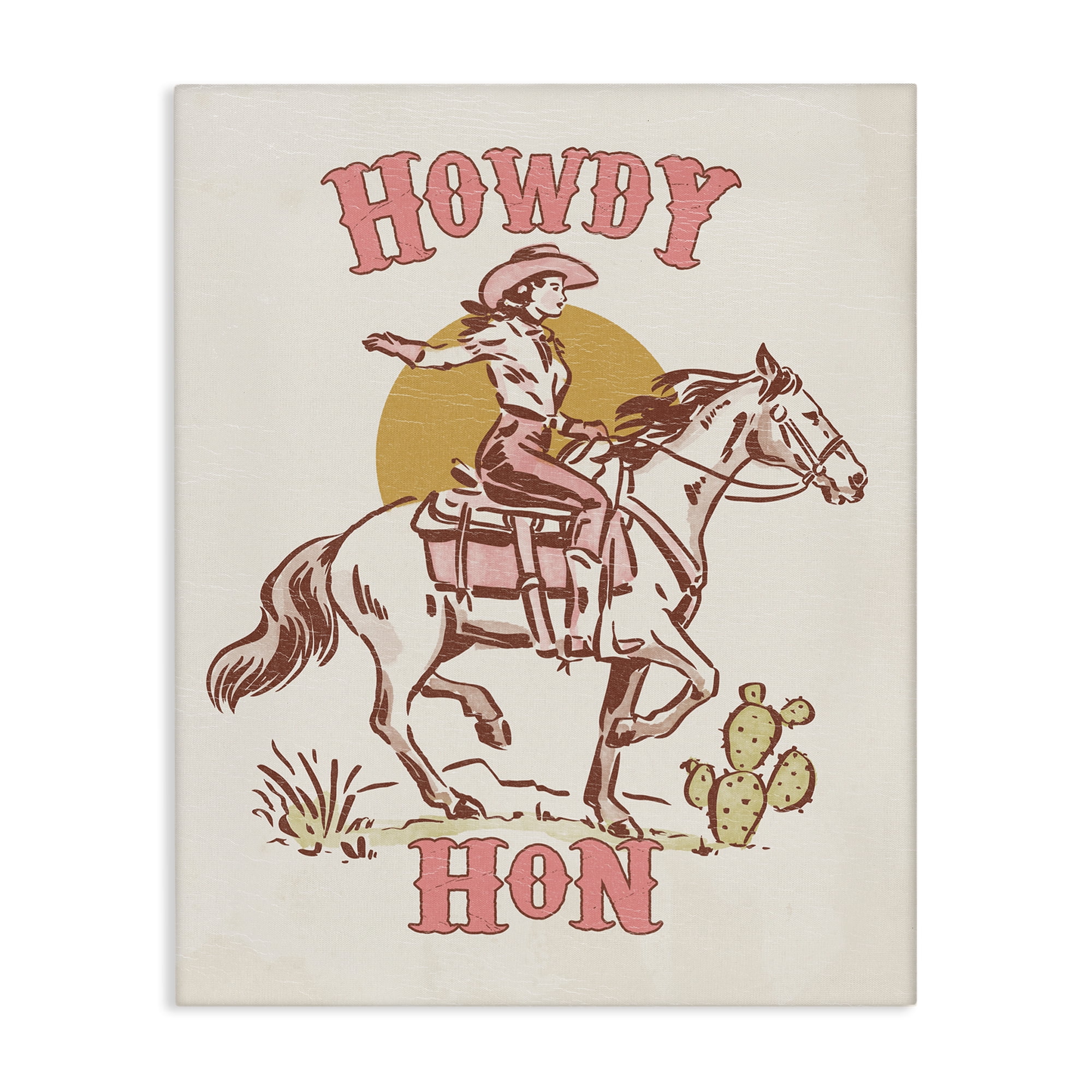 Stupell Industries Howdy Hon Cowgirl Entertainment Painting Wrapped Canvas Art Print Wall Art, 30 x 40