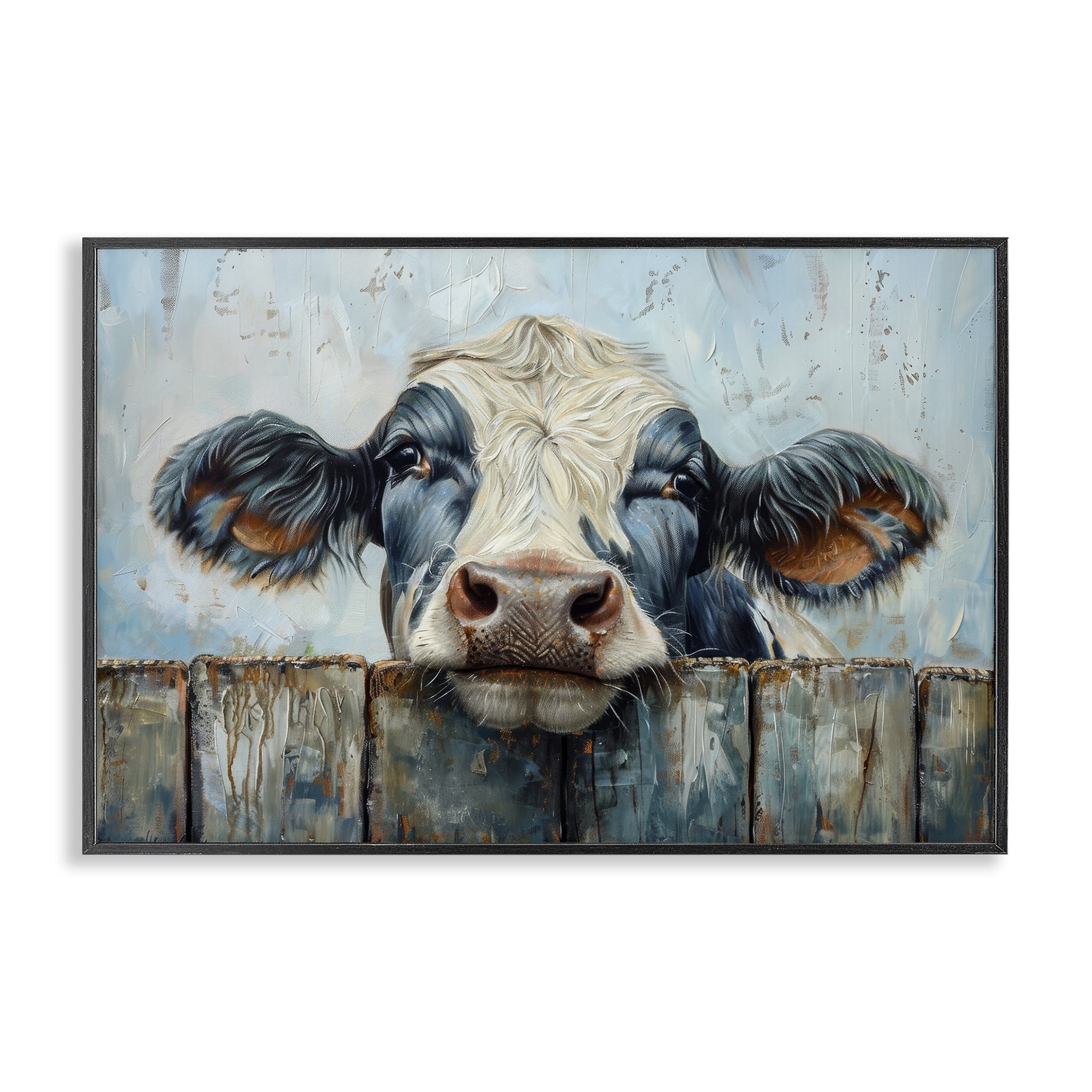 Stupell Industries Howdy Neighbor Cow Animals & Insects Painting Black Framed Art Print Wall Art, 30 x 20