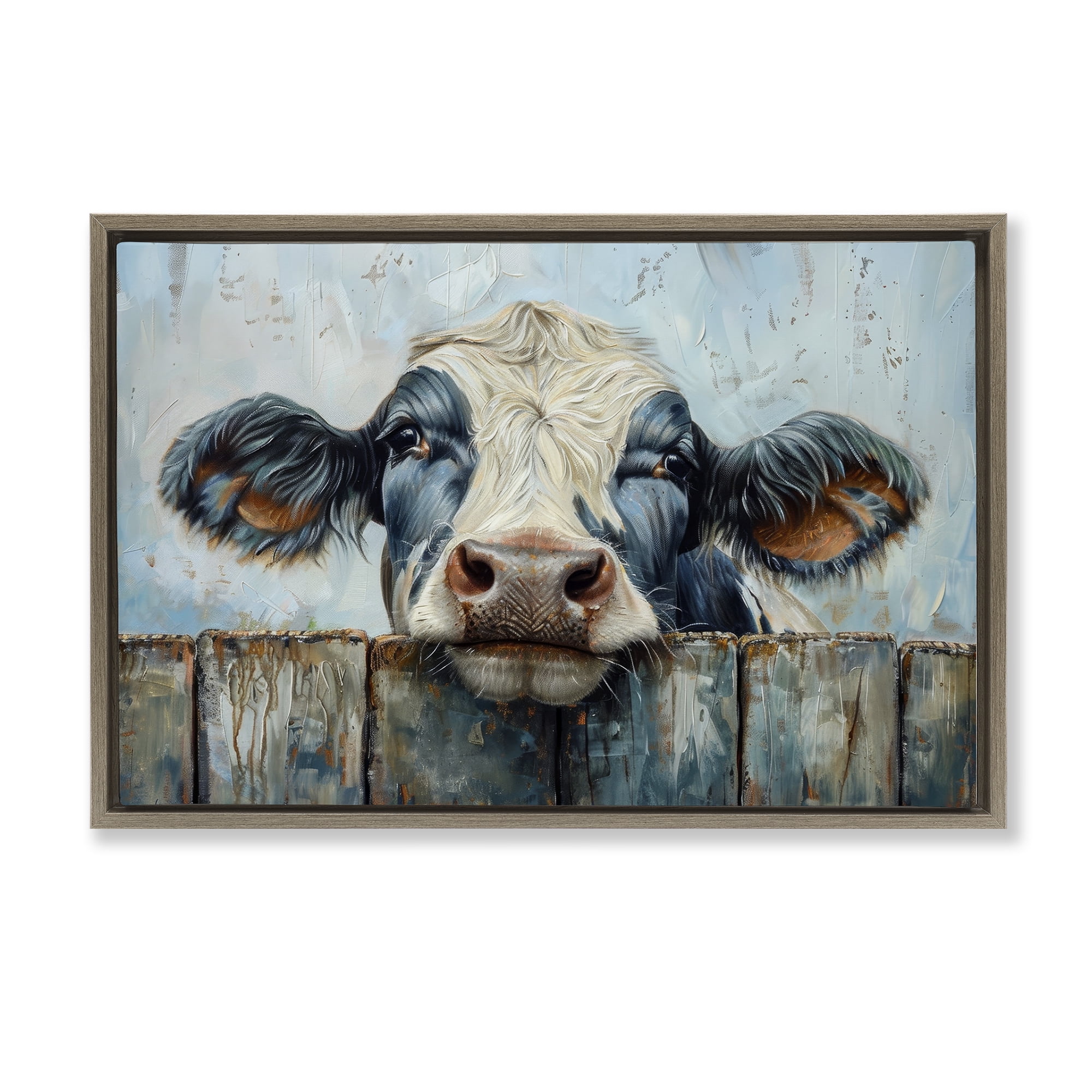 Stupell Industries Howdy Neighbor Cow Animals & Insects Painting Brown Floater Framed Canvas Art Print Wall Art, 31 x 21