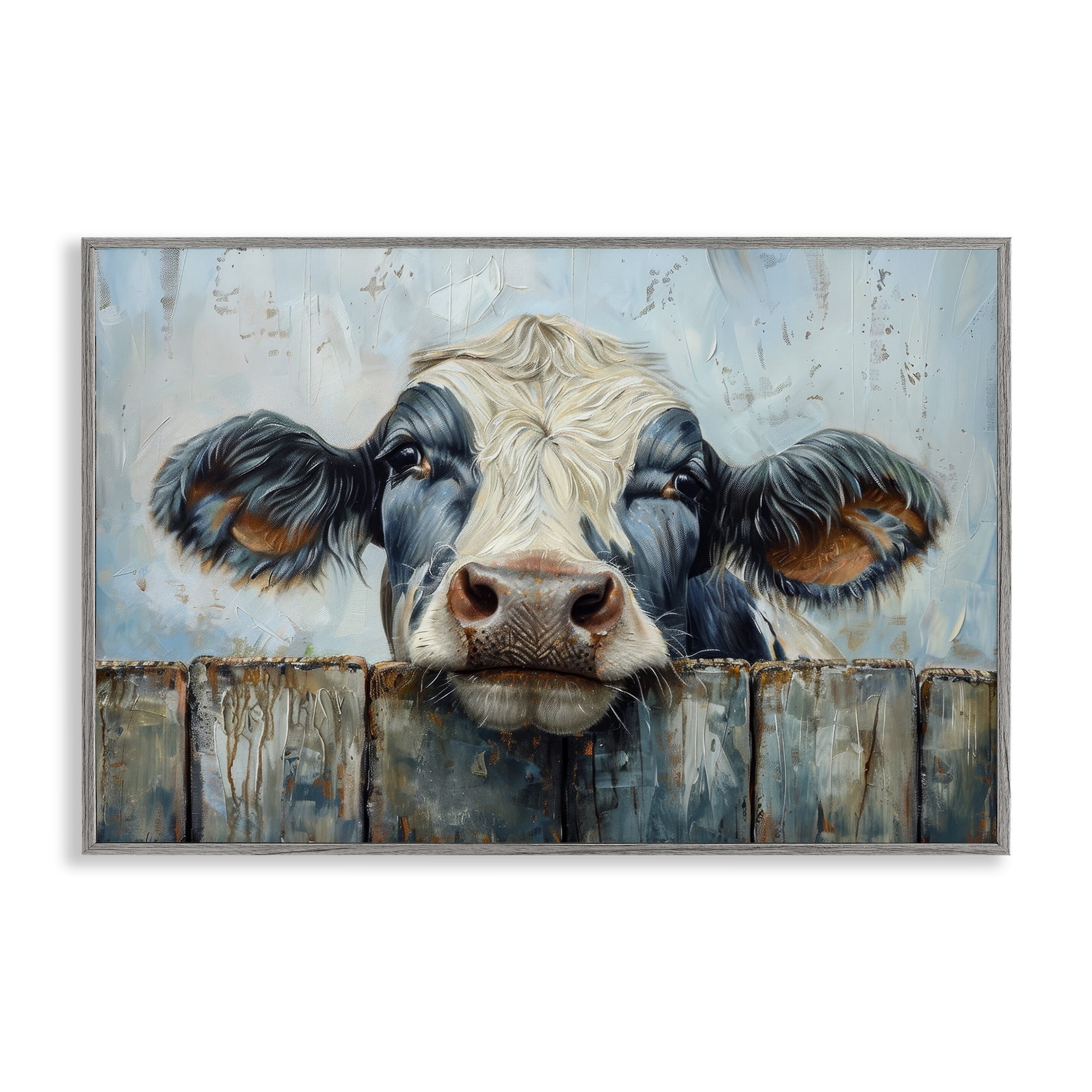 Stupell Industries Howdy Neighbor Cow Animals & Insects Painting Gray Framed Art Print Wall Art, 30 x 20