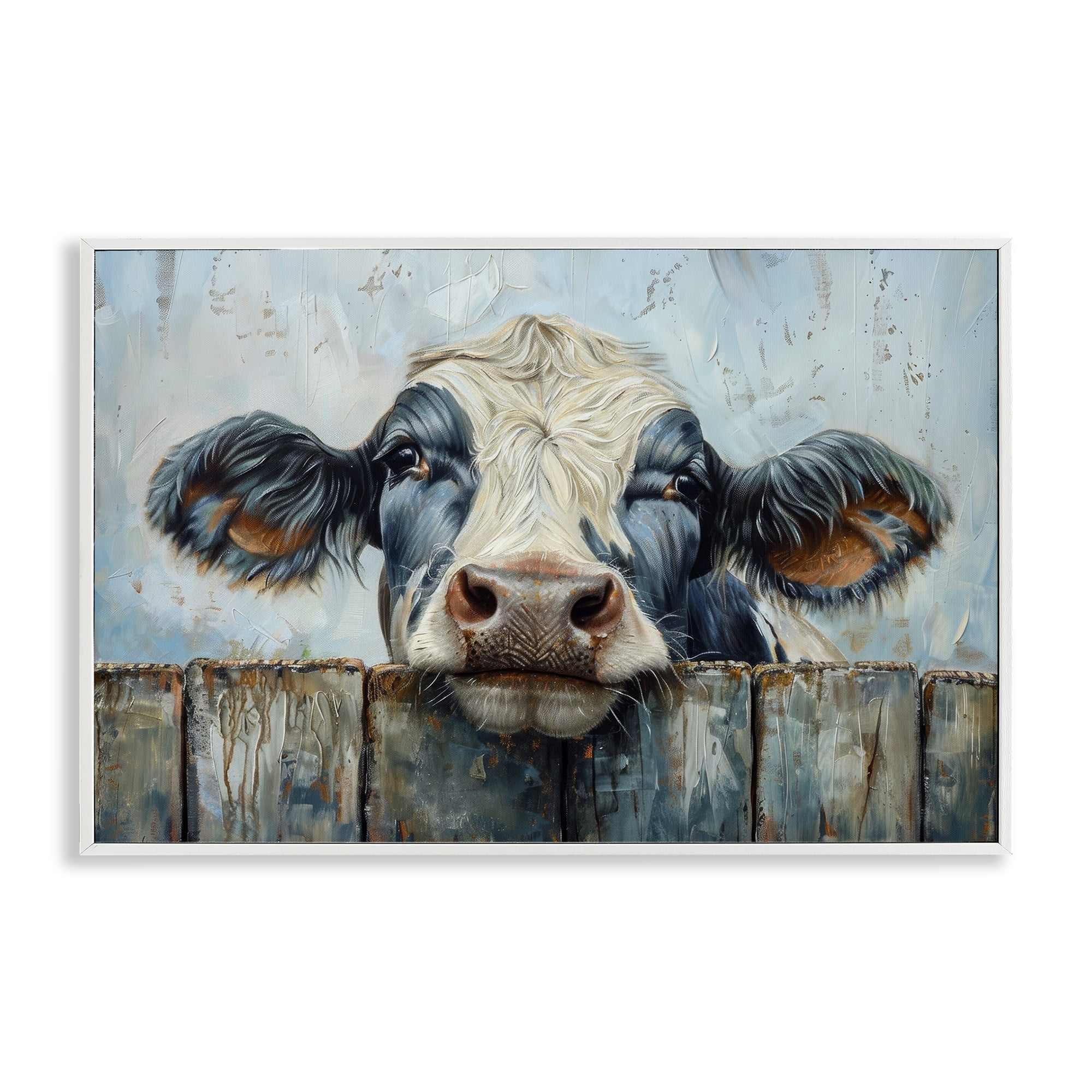 Stupell Industries Howdy Neighbor Cow Animals & Insects Painting White Framed Art Print Wall Art, 18 x 12