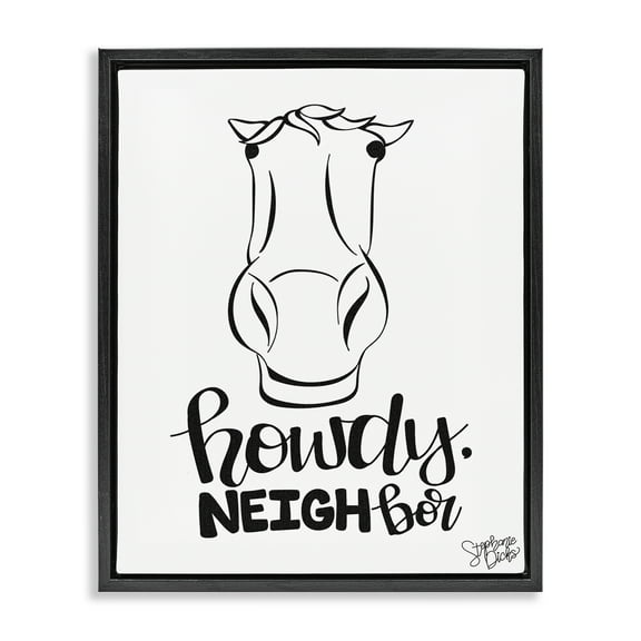 Stupell Industries Howdy Neighbor with Horse Animals Painting Black Floater Framed Canvas Art Print Wall Art, 17 x 21