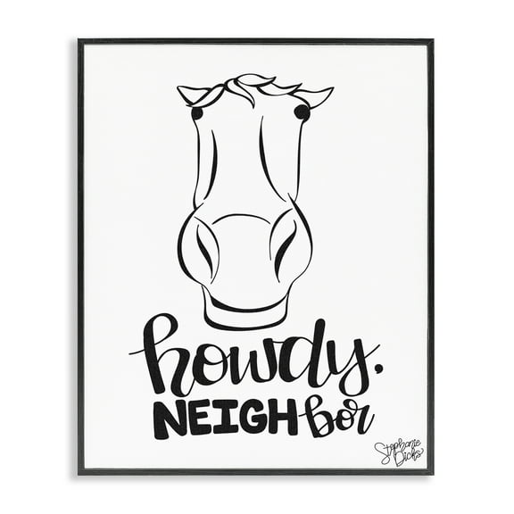 Stupell Industries Howdy Neighbor with Horse Animals Painting Black Framed Art Print Wall Art, 11 x 14