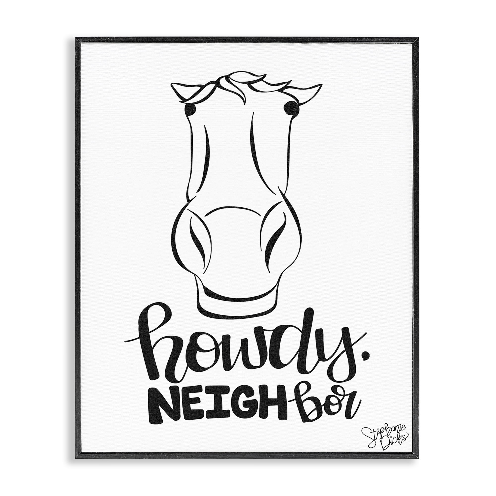 Stupell Industries Howdy Neighbor with Horse Animals Painting Black Framed Art Print Wall Art, 16 x 20