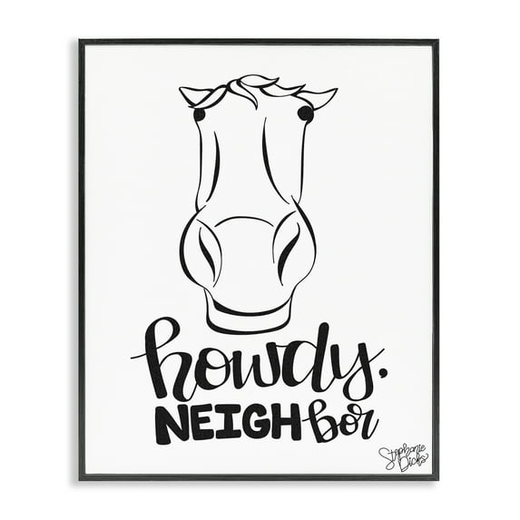 Stupell Industries Howdy Neighbor with Horse Animals Painting Black Framed Art Print Wall Art, 16 x 20