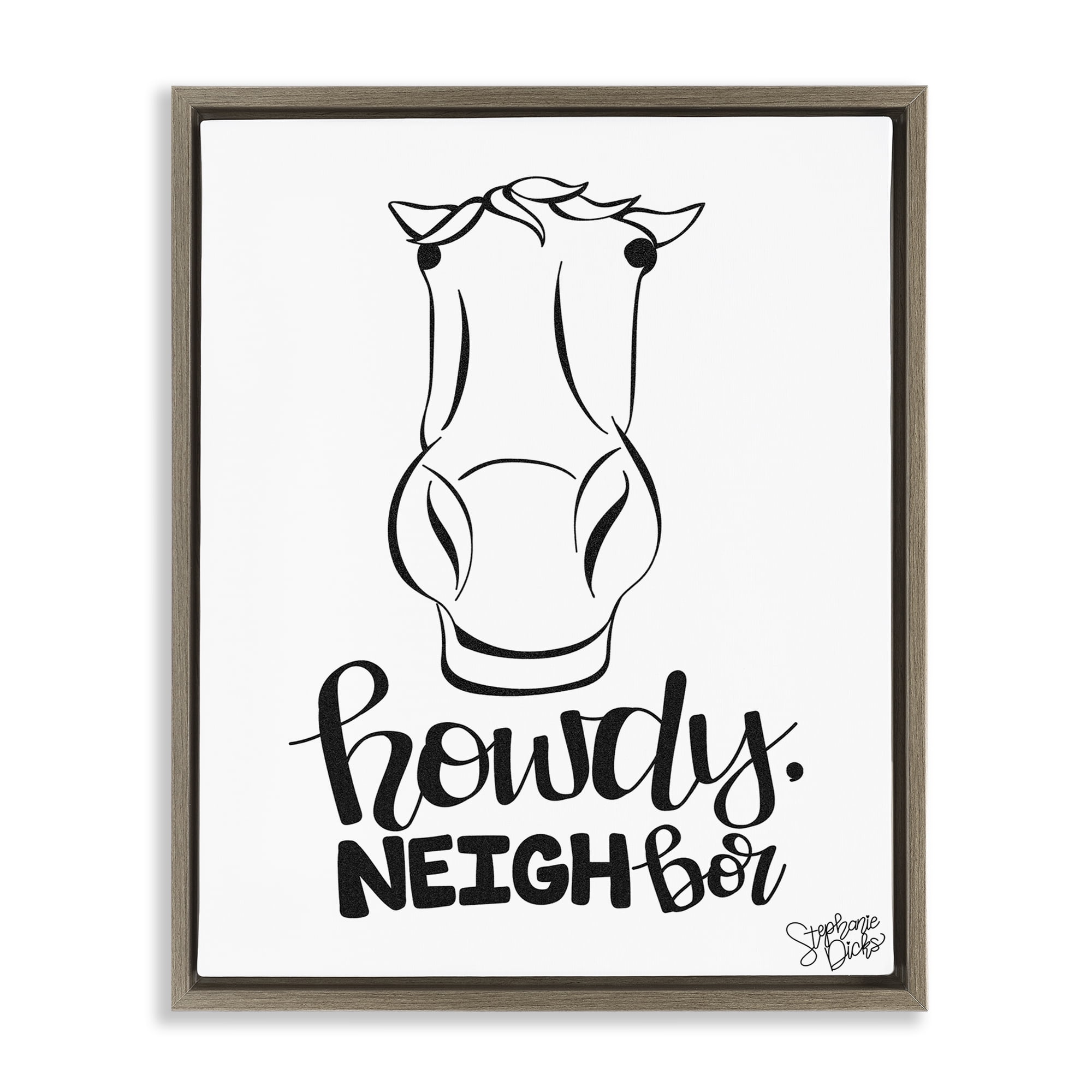 Stupell Industries Howdy Neighbor with Horse Animals Painting Brown Floater Framed Canvas Art Print Wall Art, 25 x 31