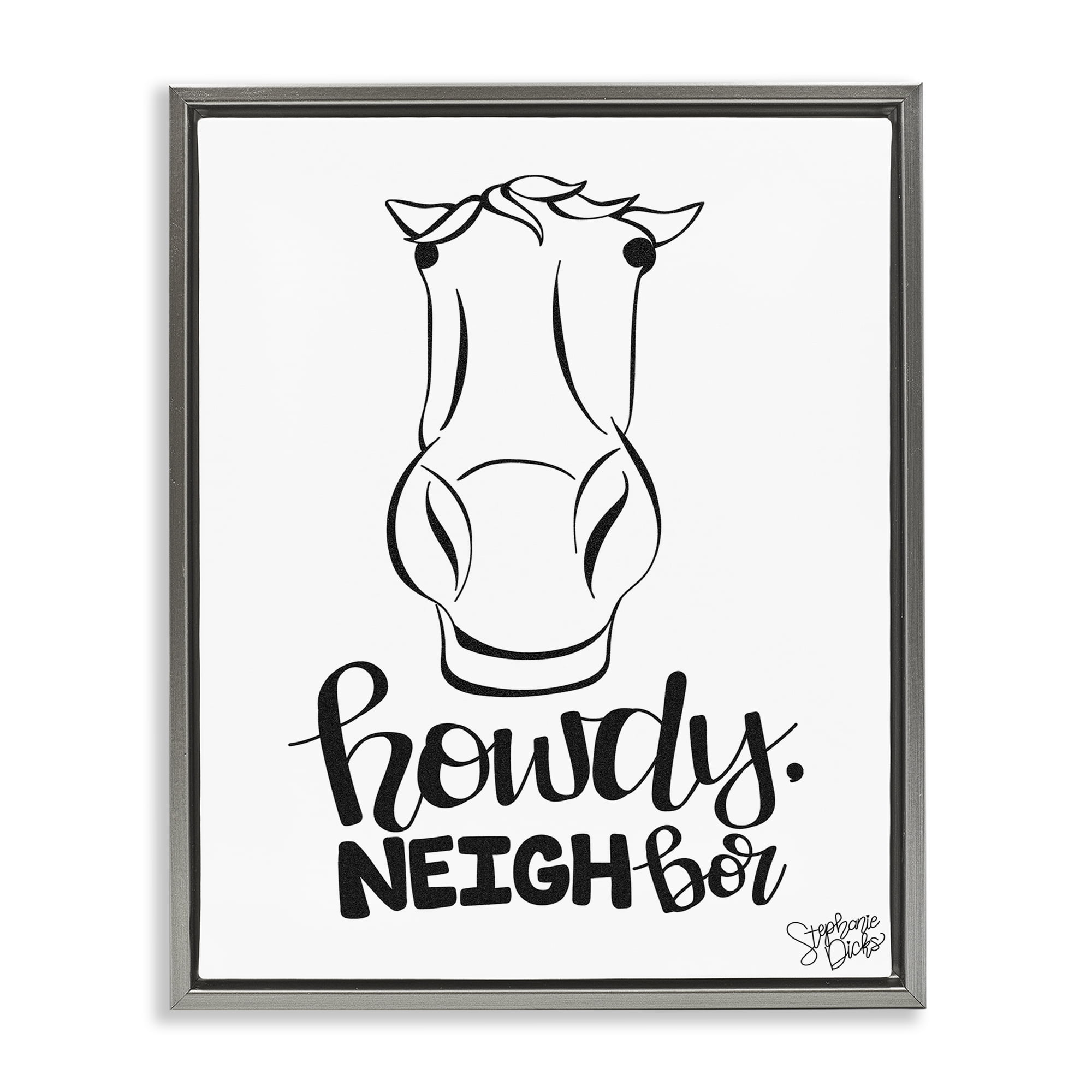 Stupell Industries Howdy Neighbor with Horse Animals Painting Gray Floater Framed Canvas Art Print Wall Art, 25 x 31