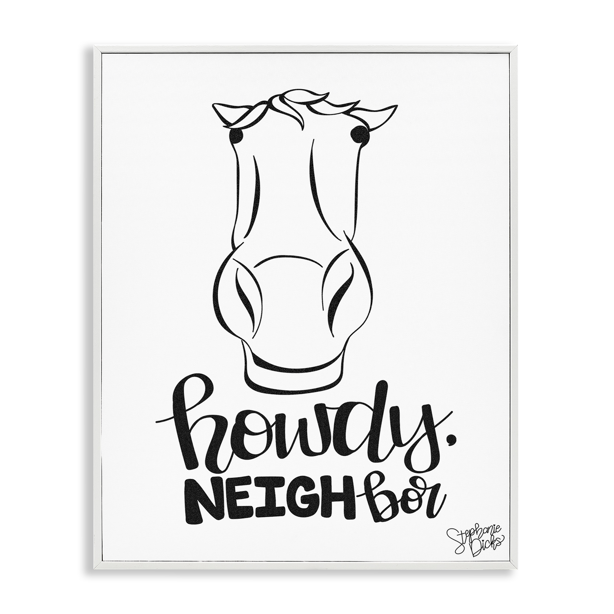 Stupell Industries Howdy Neighbor with Horse Animals Painting White Framed Art Print Wall Art, 11 x 14