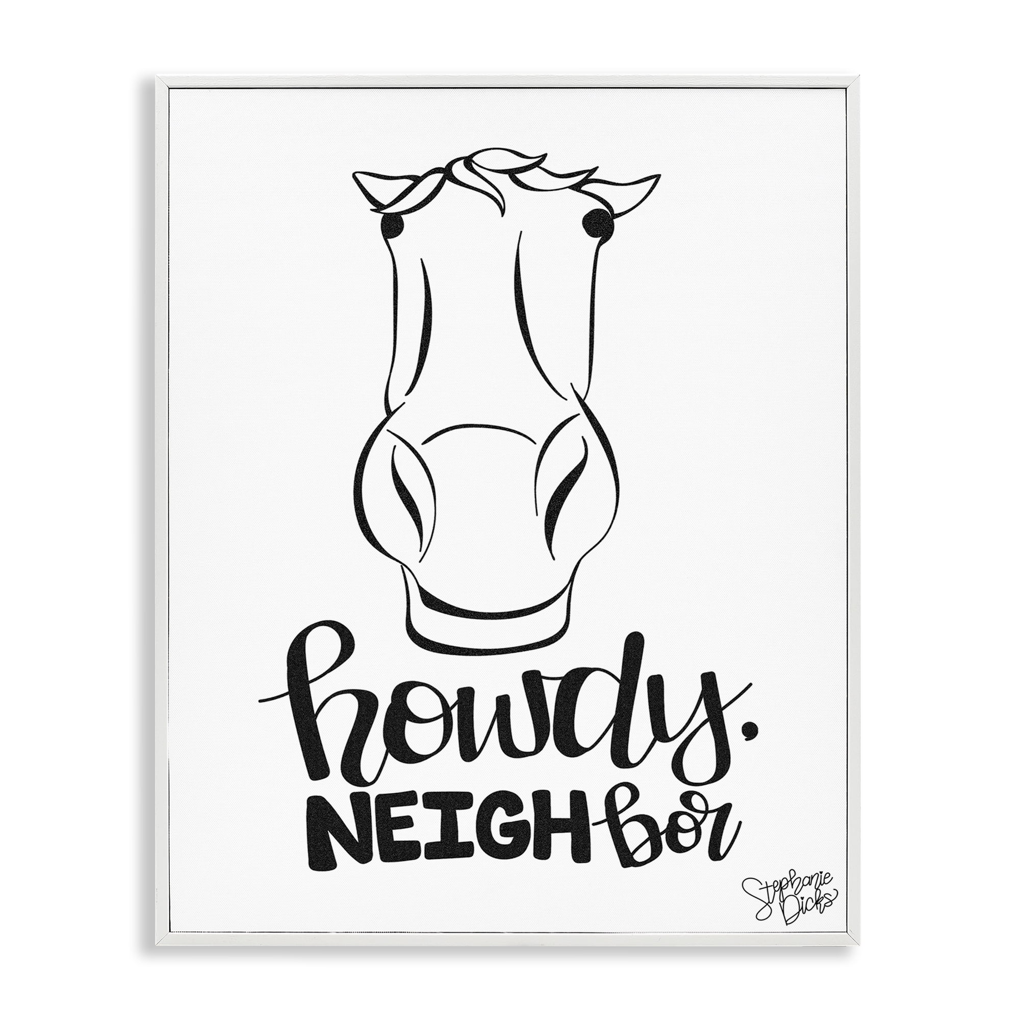 Stupell Industries Howdy Neighbor with Horse Animals Painting White Framed Art Print Wall Art, 24 x 30