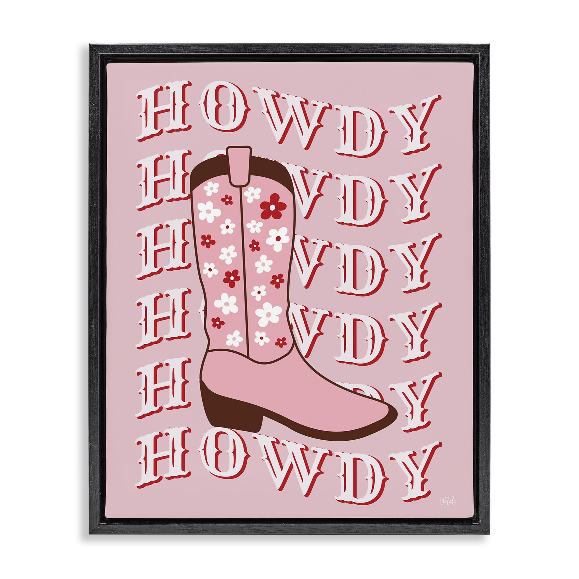 Stupell Industries Howdy Pastel Cowgirl Boot Fashion Painting Black Floater Framed Canvas Art Print Wall Art, 25 x 31