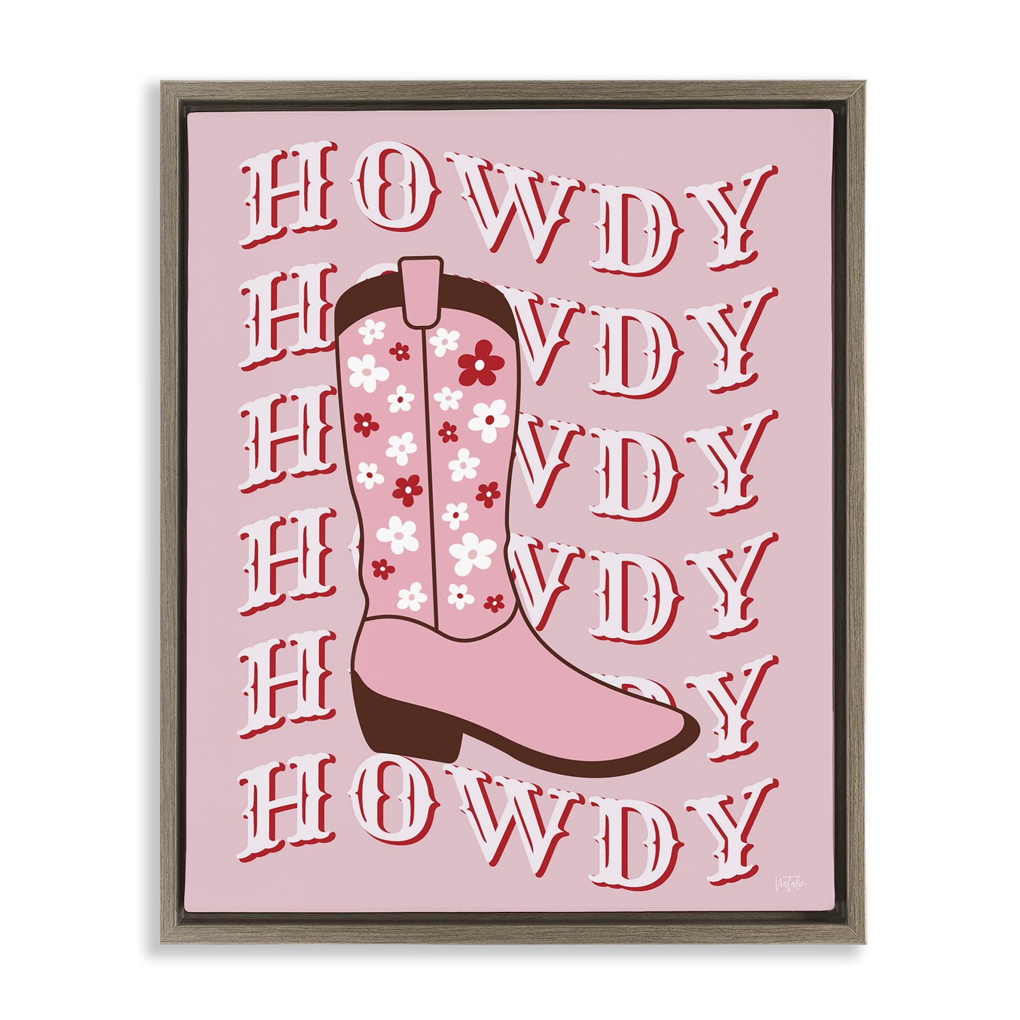 Stupell Industries Howdy Pastel Cowgirl Boot Fashion Painting Brown Floater Framed Canvas Art Print Wall Art, 17 x 21