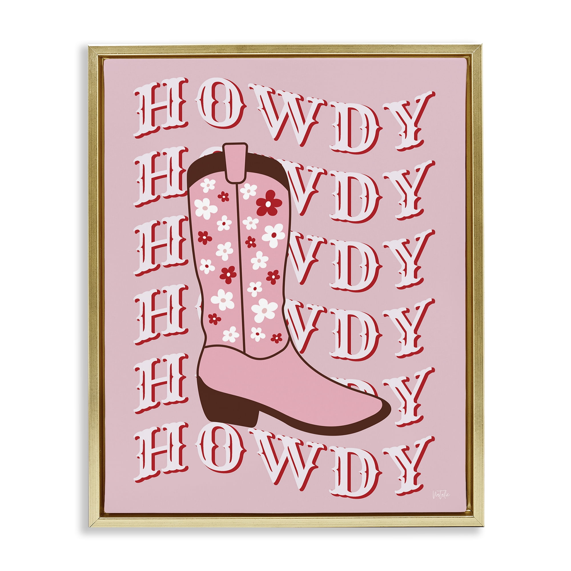 Stupell Industries Howdy Pastel Cowgirl Boot Fashion Painting Gold Floater Framed Canvas Art Print Wall Art, 25 x 31