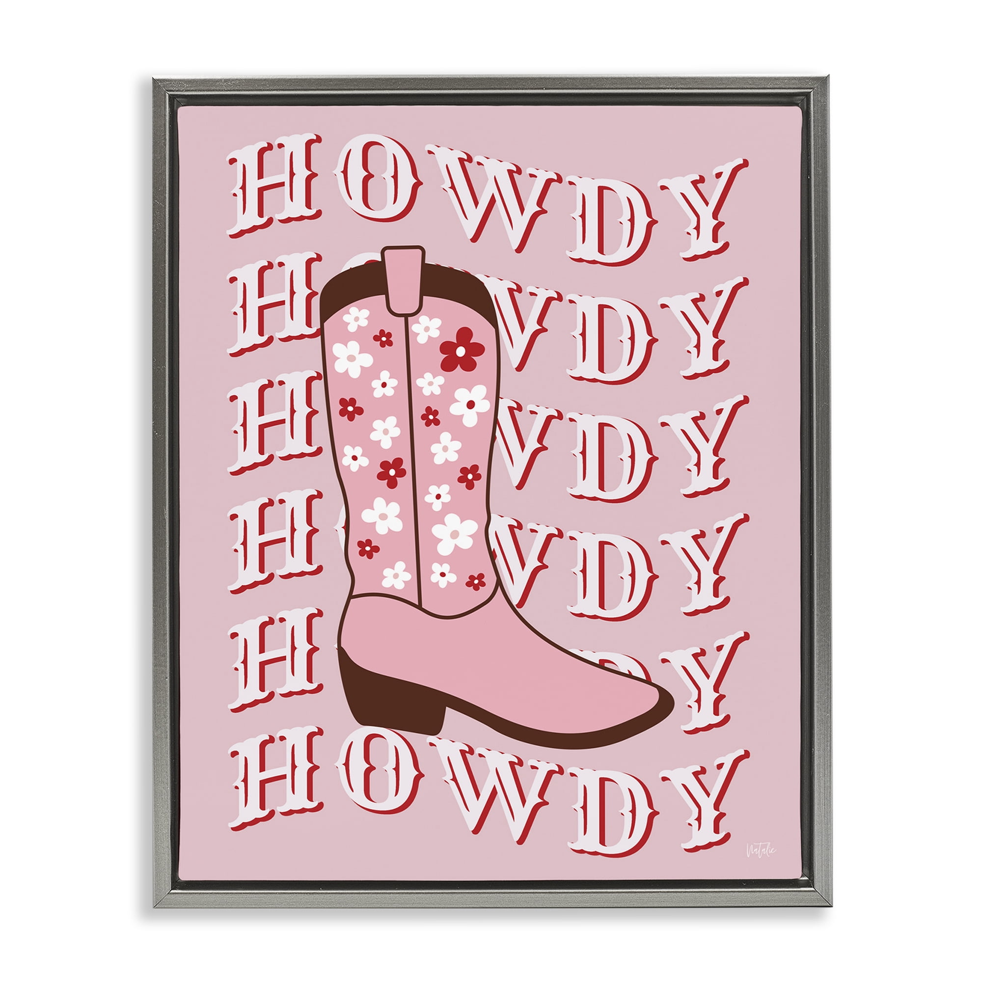 Stupell Industries Howdy Pastel Cowgirl Boot Fashion Painting Gray Floater Framed Canvas Art Print Wall Art, 25 x 31