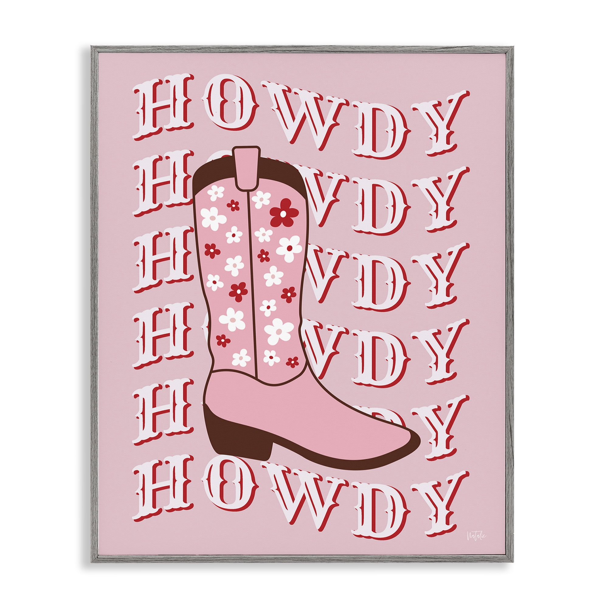 Stupell Industries Howdy Pastel Cowgirl Boot Fashion Painting Gray Framed Art Print Wall Art, 24 x 30