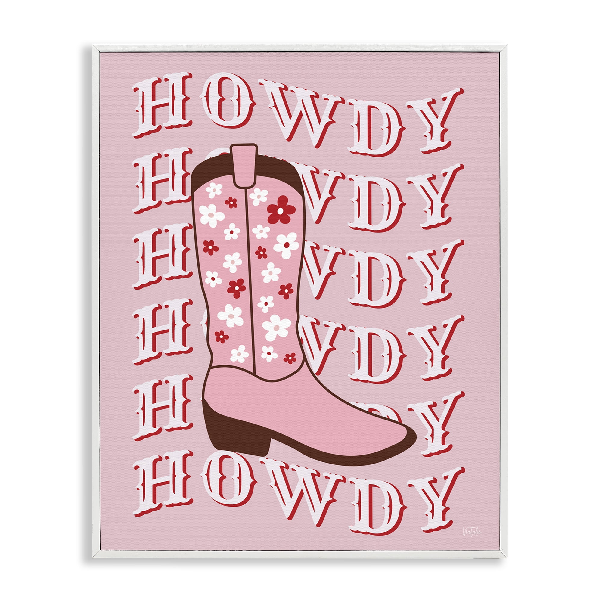 Stupell Industries Howdy Pastel Cowgirl Boot Fashion Painting White Framed Art Print Wall Art, 24 x 30