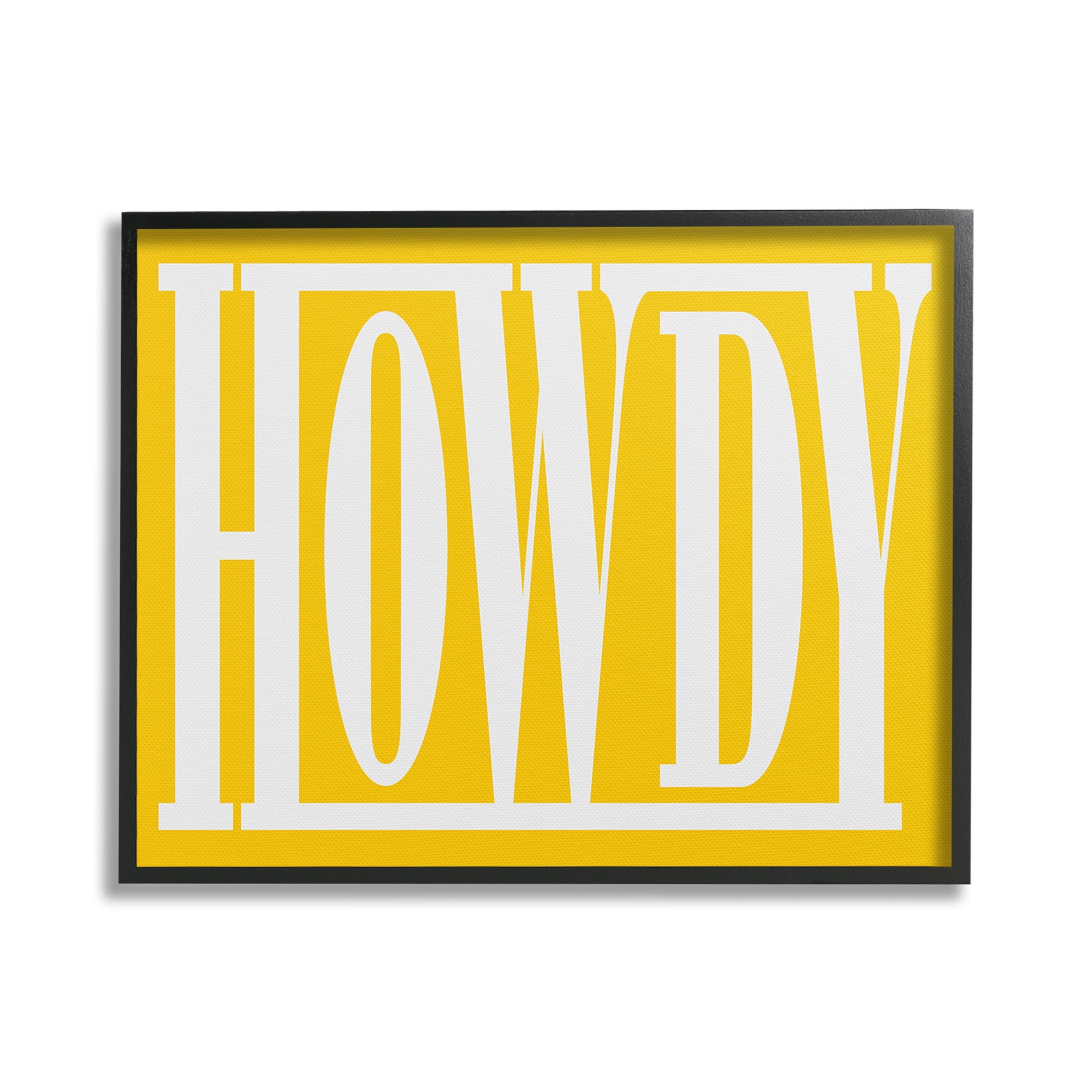 Stupell Industries Howdy Phrase on Yellow Typography Painting Black Framed Art Print Wall Art, 20 x 16