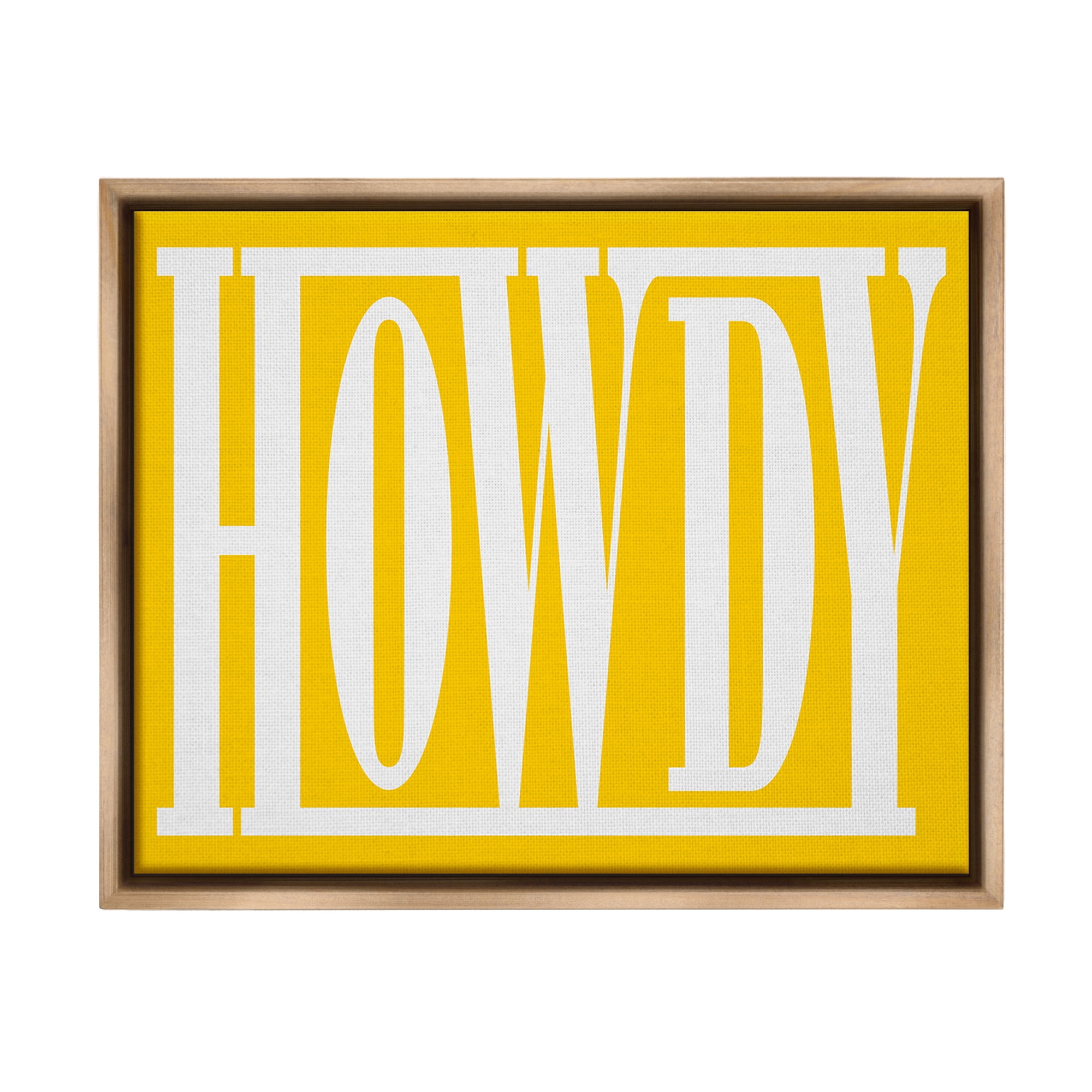 Stupell Industries Howdy Phrase on Yellow Typography Painting Brown Floater Framed Canvas Art Print Wall Art, 21 x 17