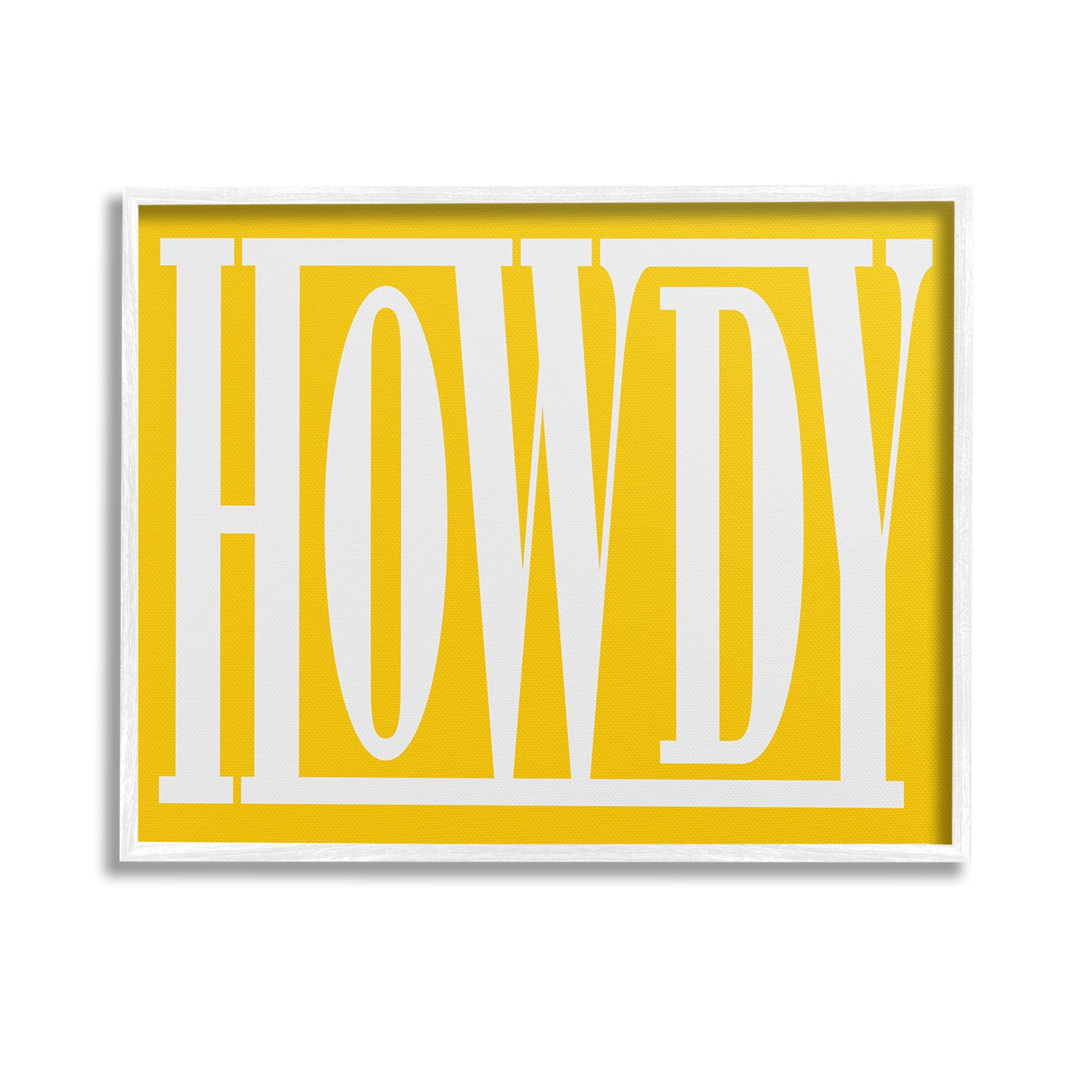 Stupell Industries Howdy Phrase on Yellow Typography Painting White Framed Art Print Wall Art, 14 x 11