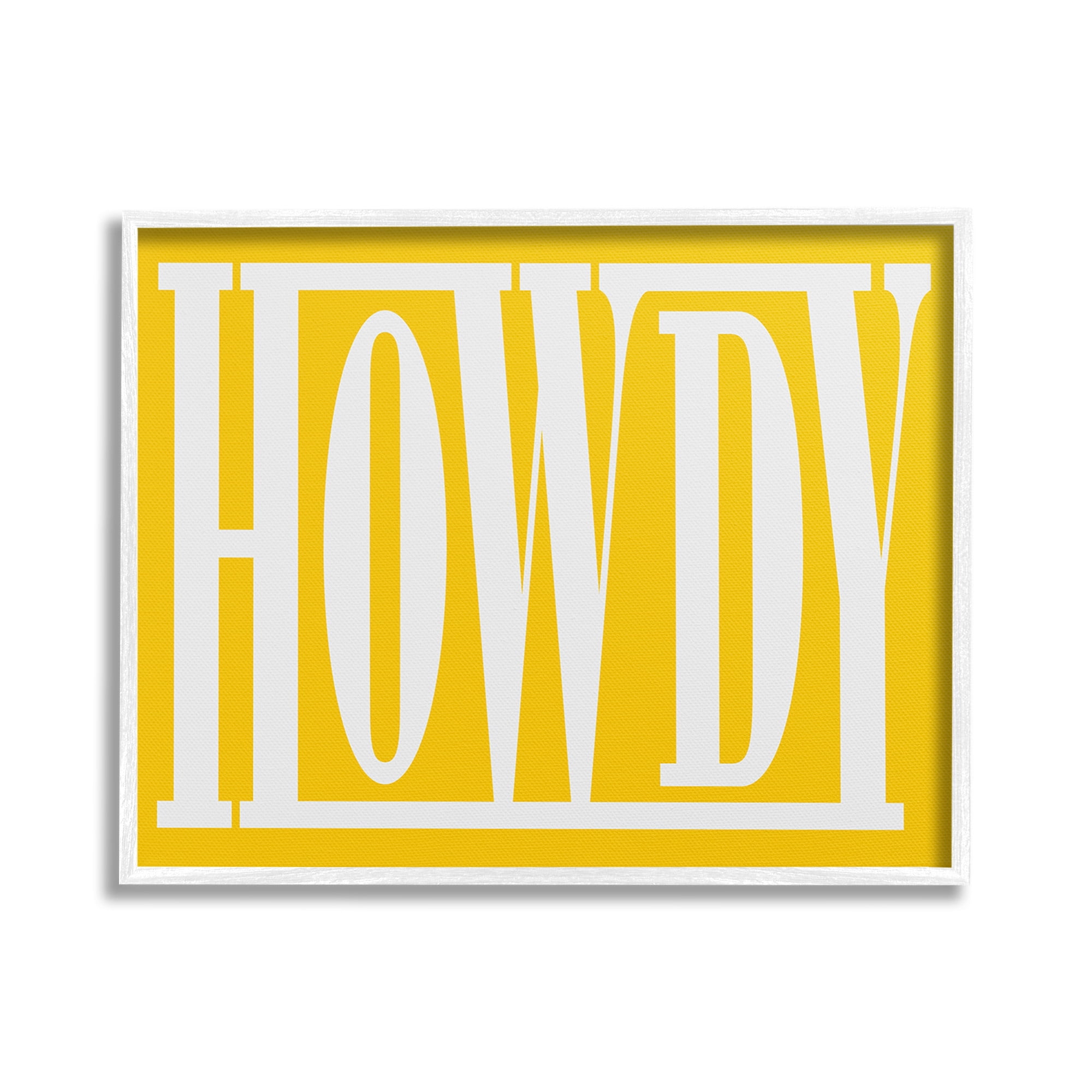 Stupell Industries Howdy Phrase on Yellow Typography Painting White Framed Art Print Wall Art, 30 x 24
