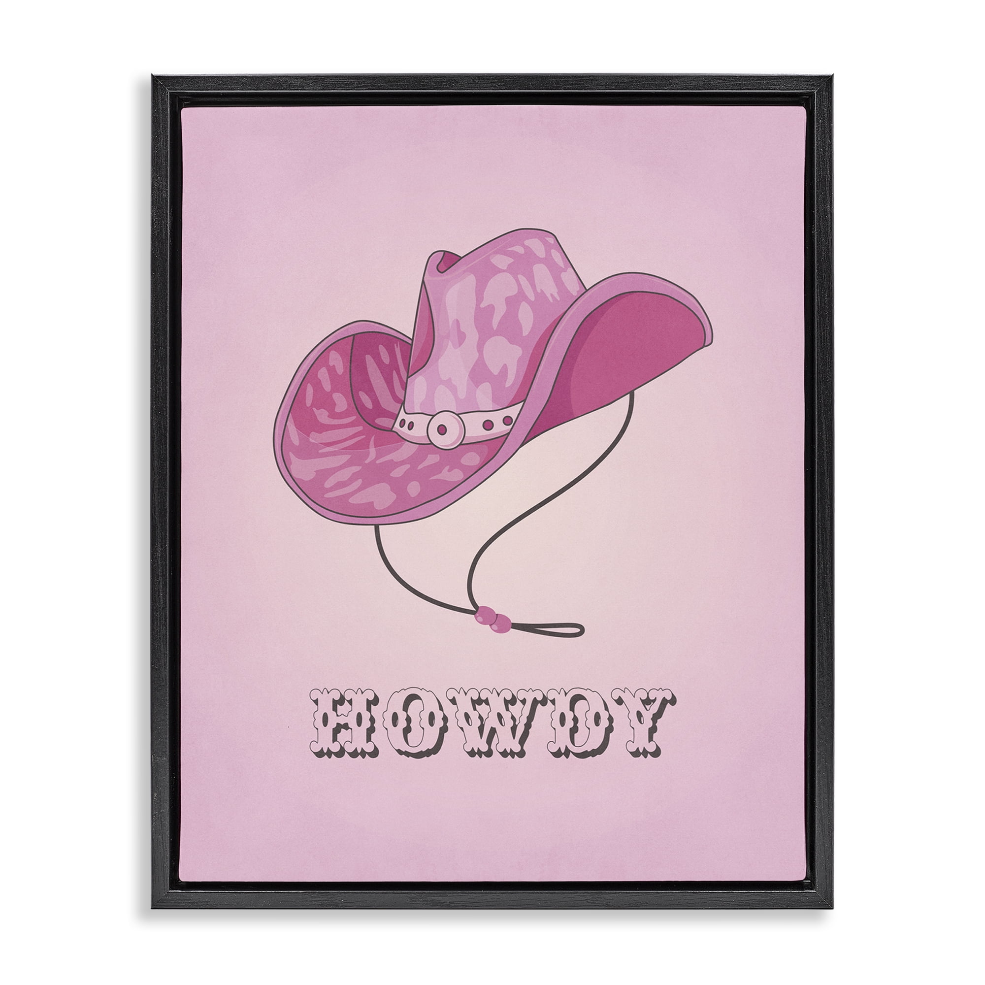 Stupell Industries Howdy Pink Cowgirl Hat Entertainment Painting Black Floater Framed Canvas Art Print Wall Art, 25 x 31