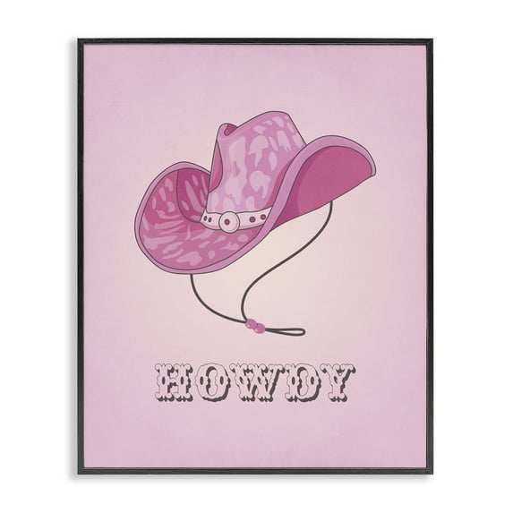 Stupell Industries Howdy Pink Cowgirl Hat Entertainment Painting Black Framed Art Print Wall Art, 16 x 20