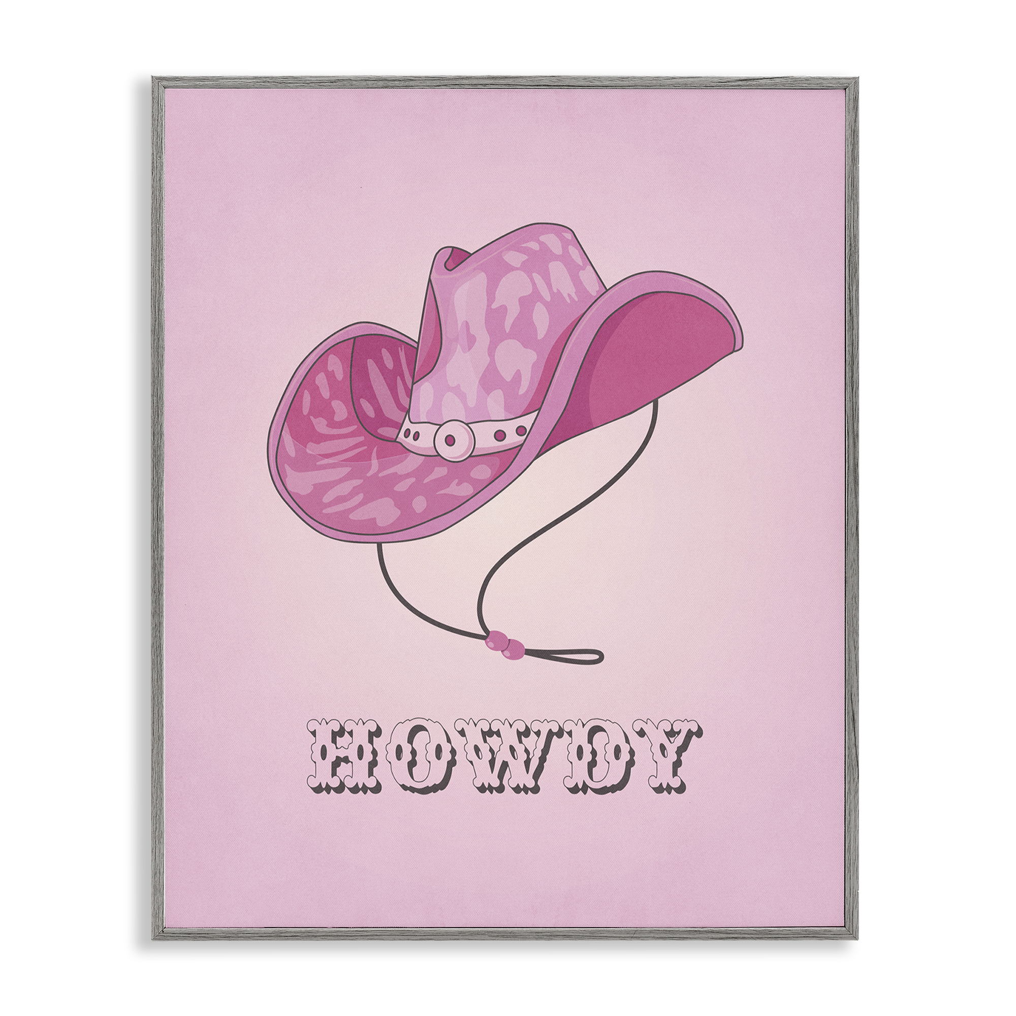 Stupell Industries Howdy Pink Cowgirl Hat Entertainment Painting Gray Framed Art Print Wall Art, 11 x 14