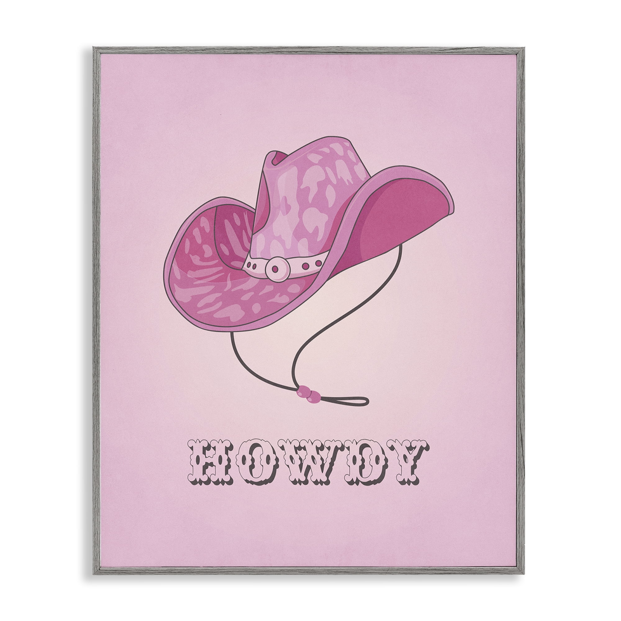 Stupell Industries Howdy Pink Cowgirl Hat Entertainment Painting Gray Framed Art Print Wall Art, 16 x 20