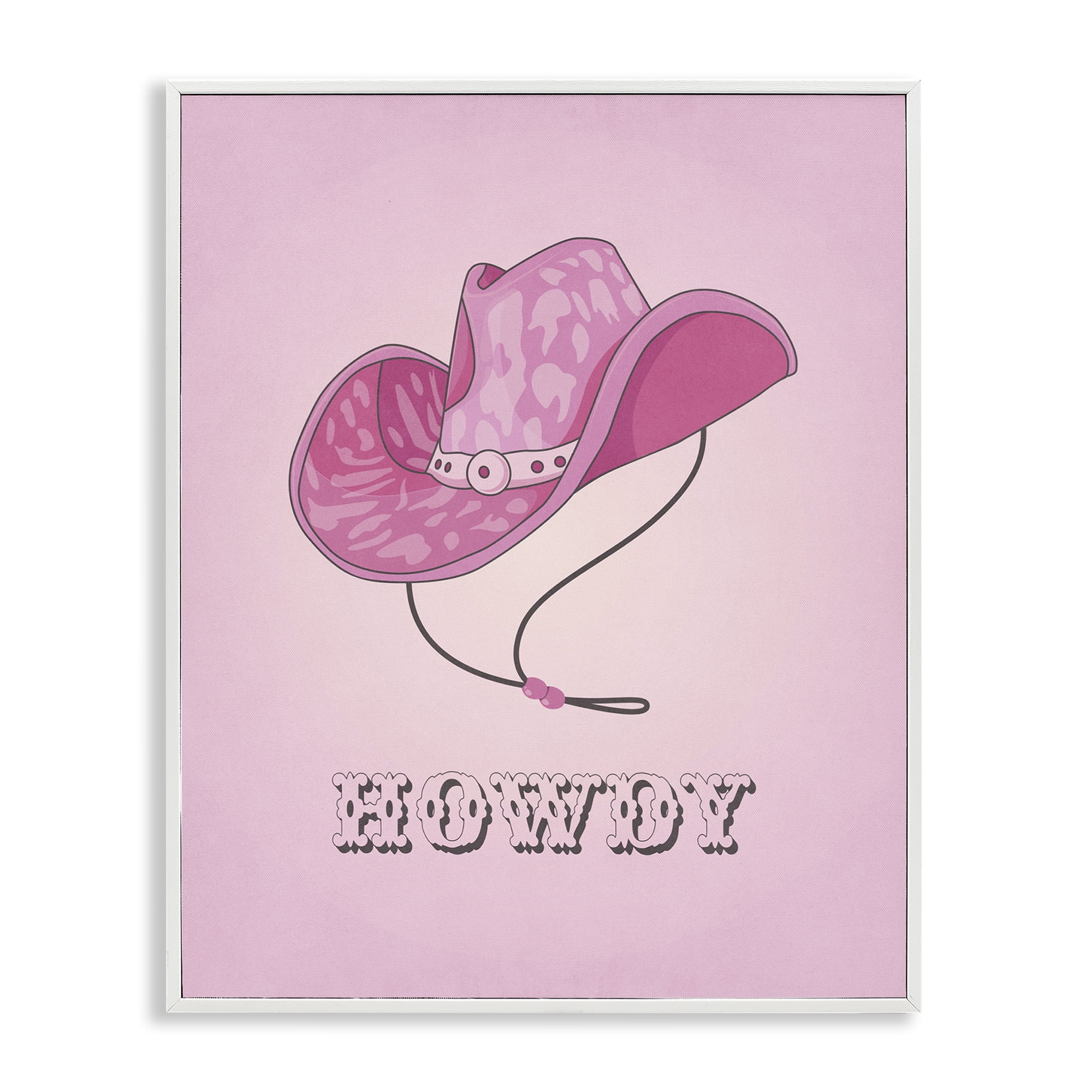 Stupell Industries Howdy Pink Cowgirl Hat Entertainment Painting White Framed Art Print Wall Art, 24 x 30