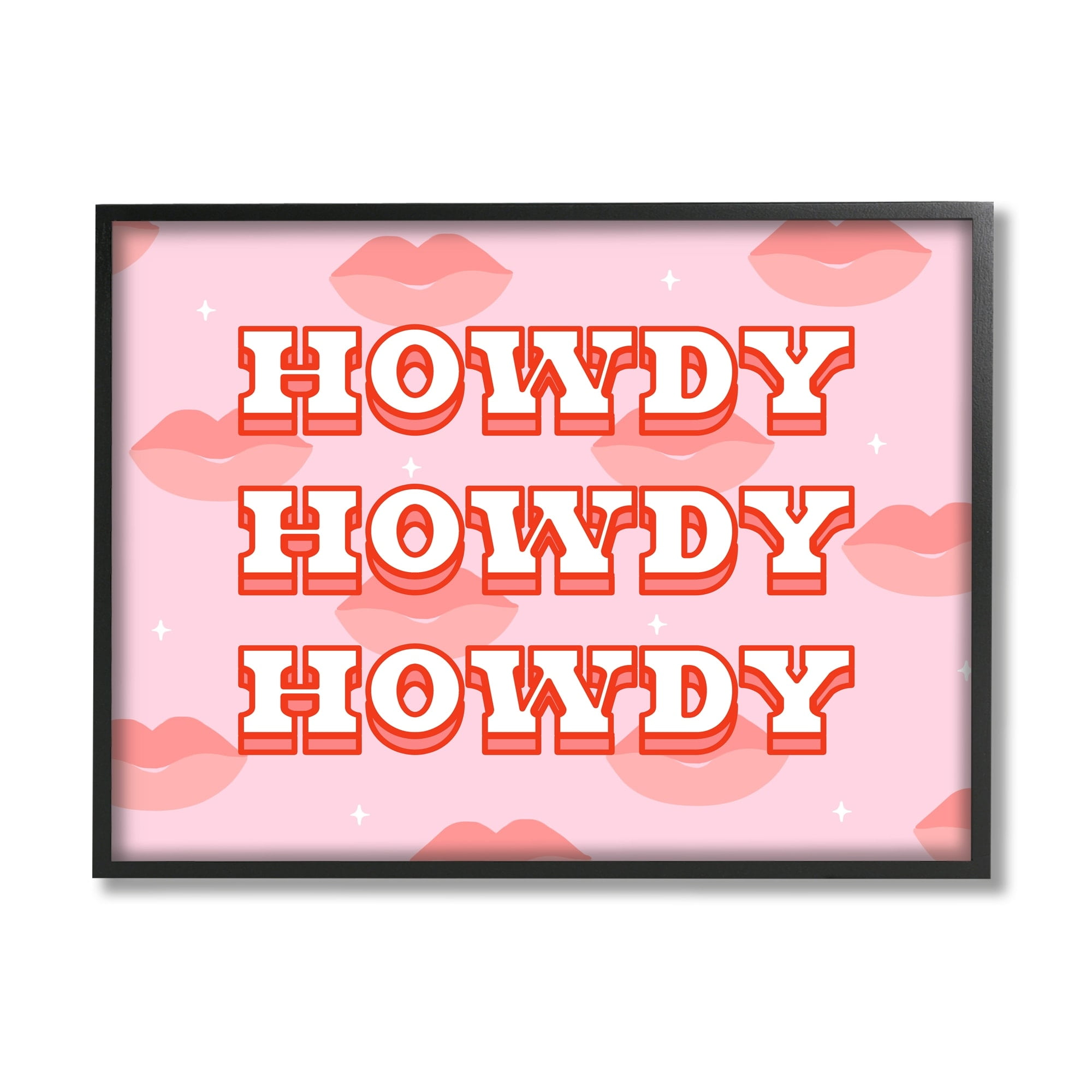 Stupell Industries Howdy Pink Southern Glam Lips Inspirational Painting Black Framed Art Print Wall Art