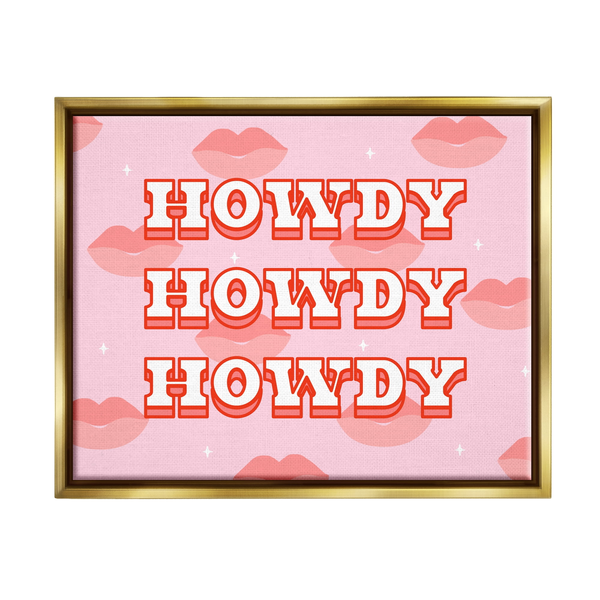 Stupell Industries Howdy Pink Southern Glam Lips Inspirational Painting Gold Floater Framed Art Print Wall Art