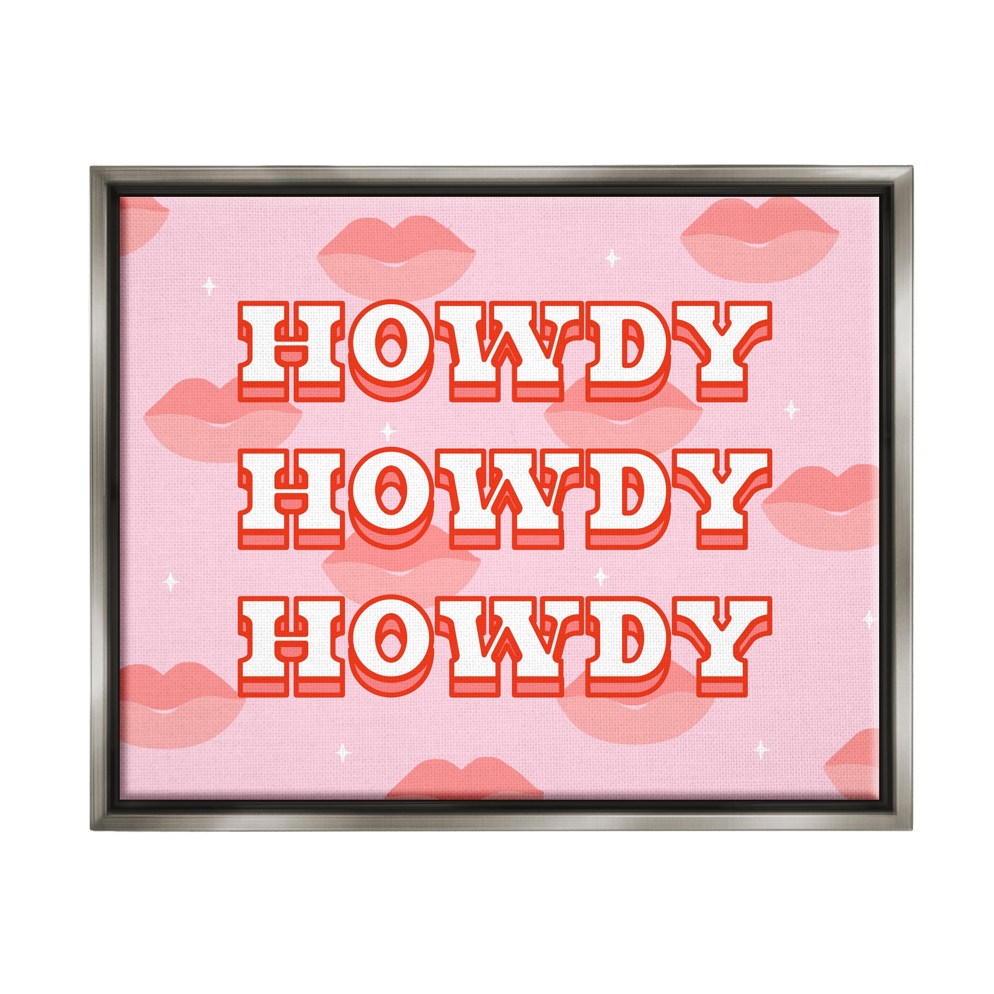 Stupell Industries Howdy Pink Southern Glam Lips Inspirational Painting Gray Floater Framed Art Print Wall Art