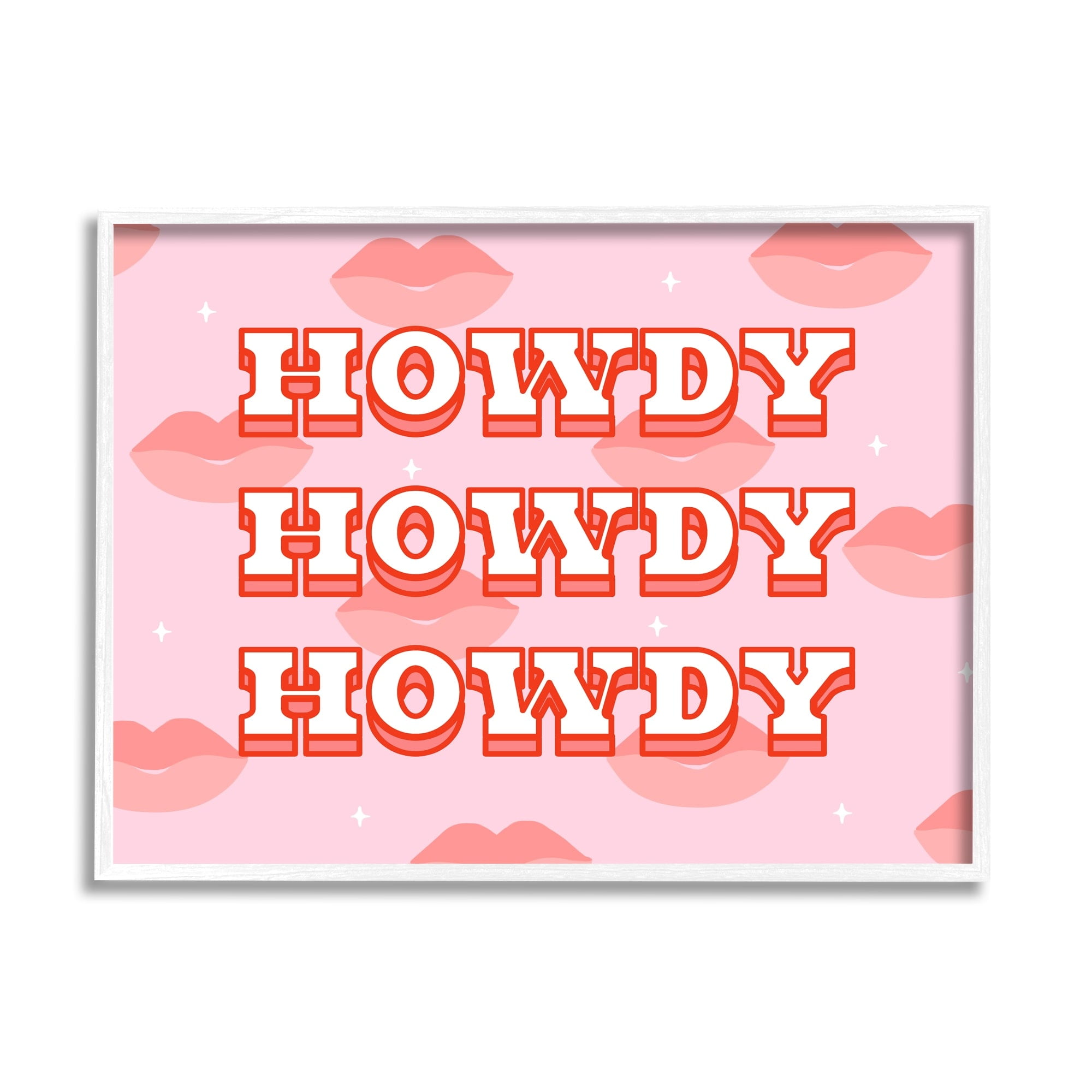 Stupell Industries Howdy Pink Southern Glam Lips Inspirational Painting White Framed Art Print Wall Art