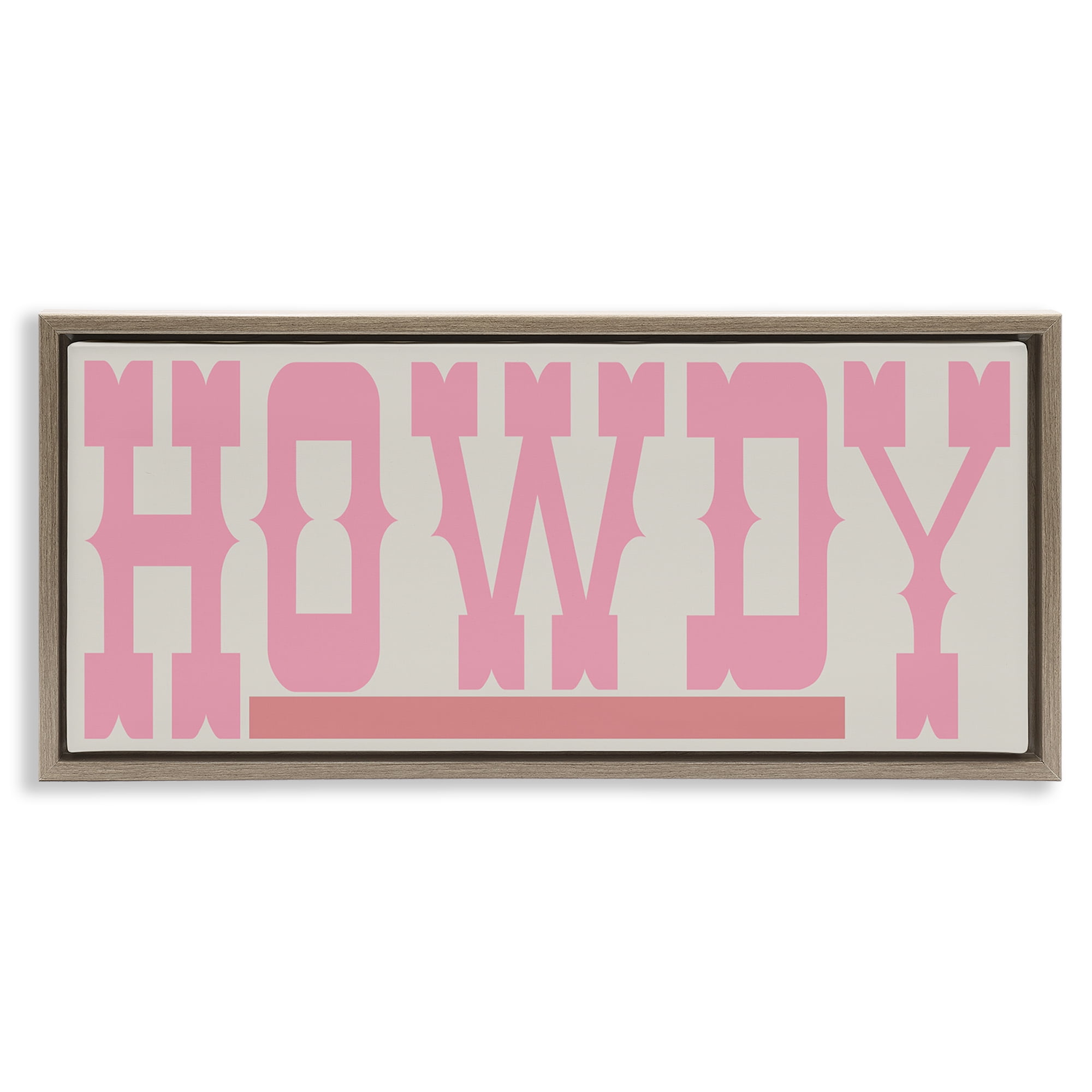 Stupell Industries Howdy Pink Text Typography Painting Brown Floater Framed Canvas Art Print Wall Art, 31 x 14