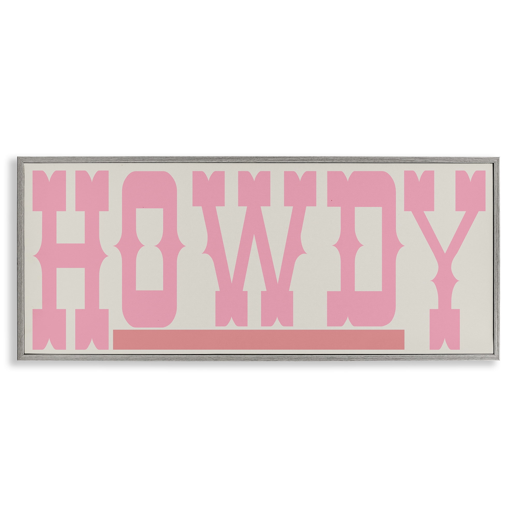 Stupell Industries Howdy Pink Text Typography Painting Gray Framed Art Print Wall Art, 30 x 13