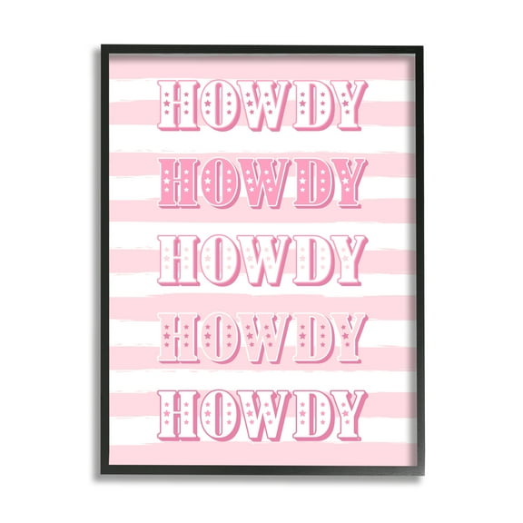 Stupell Industries Howdy Pink & White Stripes Typography Painting Black Framed Art Print Wall Art, 11 x 14