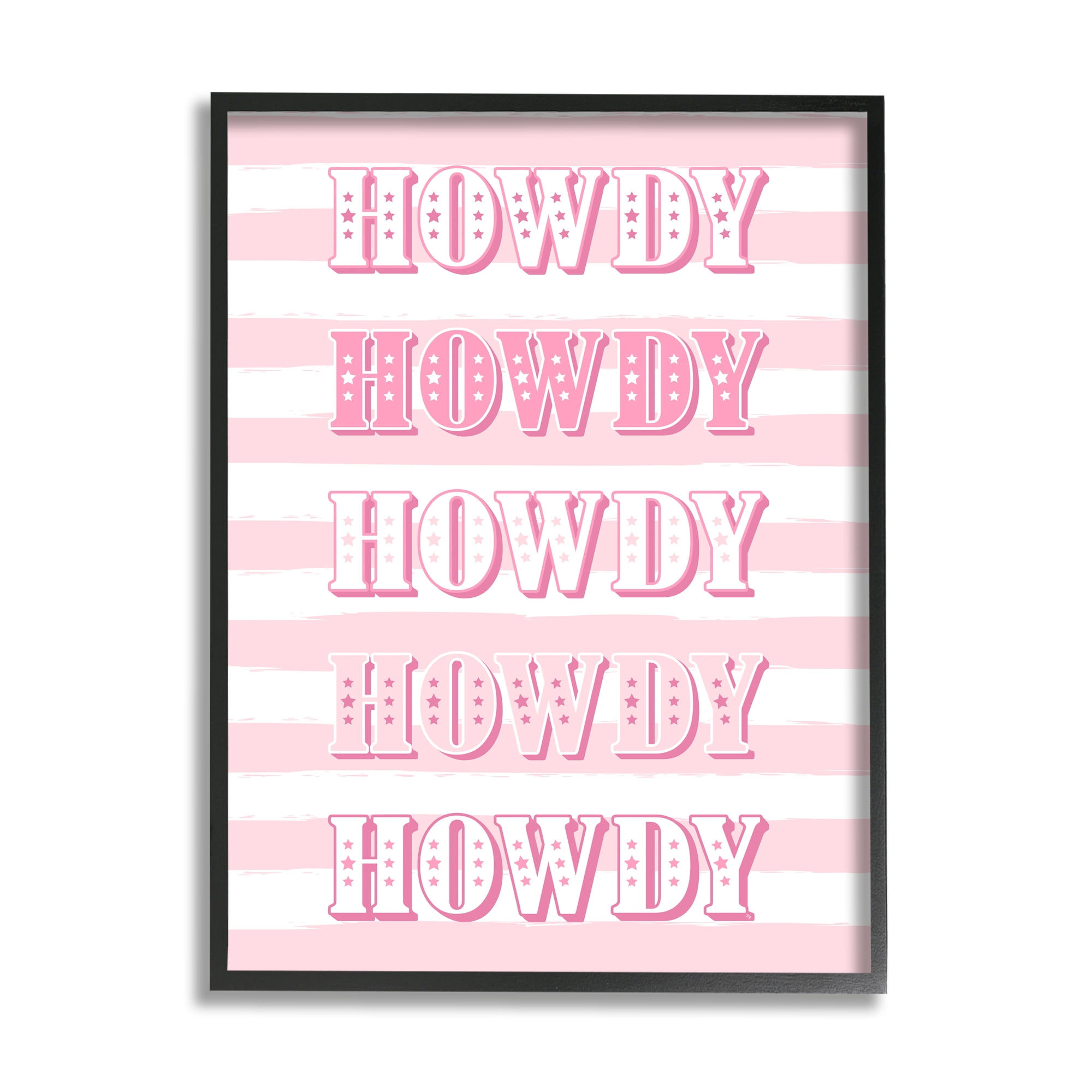 Stupell Industries Howdy Pink & White Stripes Typography Painting Black Framed Art Print Wall Art, 24 x 30