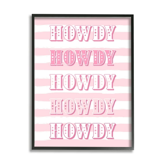 Stupell Industries Howdy Pink & White Stripes Typography Painting Black Framed Art Print Wall Art, 24 x 30