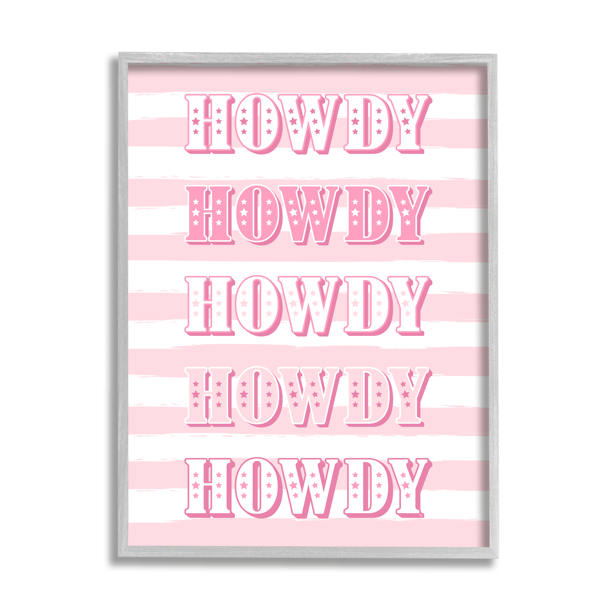 Stupell Industries Howdy Pink & White Stripes Typography Painting Gray Framed Art Print Wall Art, 11 x 14